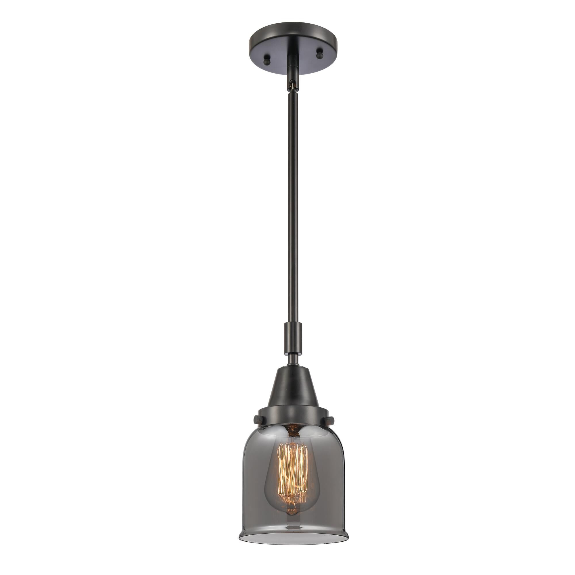 Shown in Matte Black finish and Plated Smoke Small Bell glass