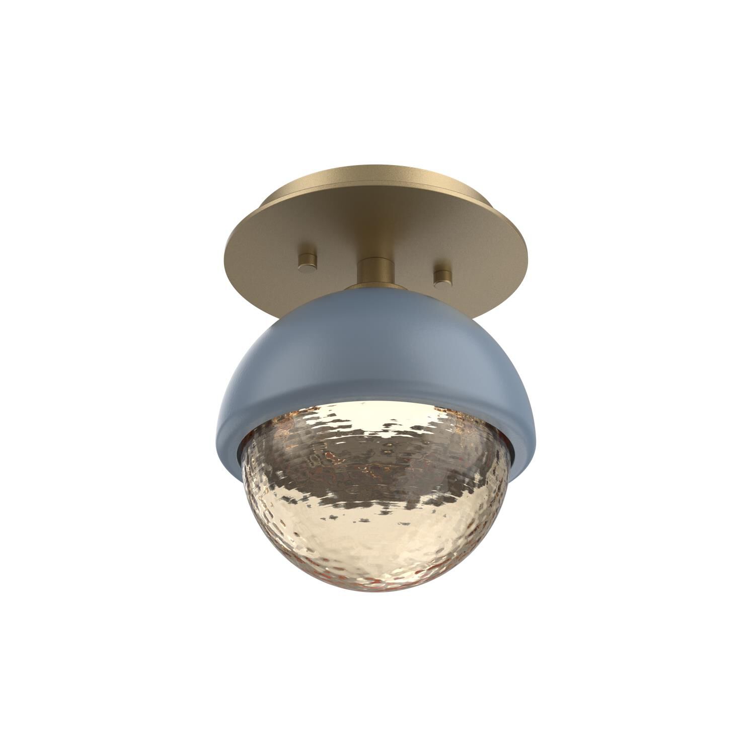 Shown in Gilded Brass finish and Amber glass and Poppy Blue accent