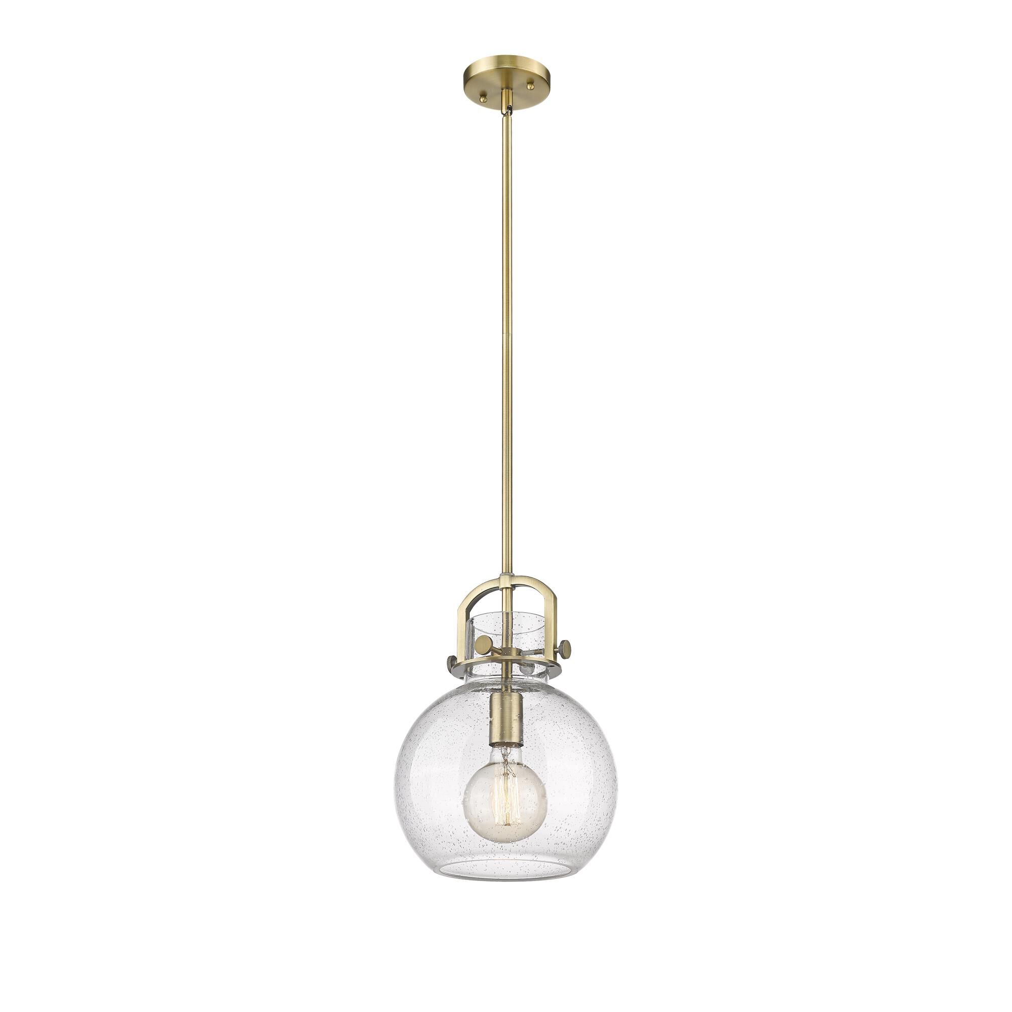 Shown in Brushed Brass finish and Seedy glass