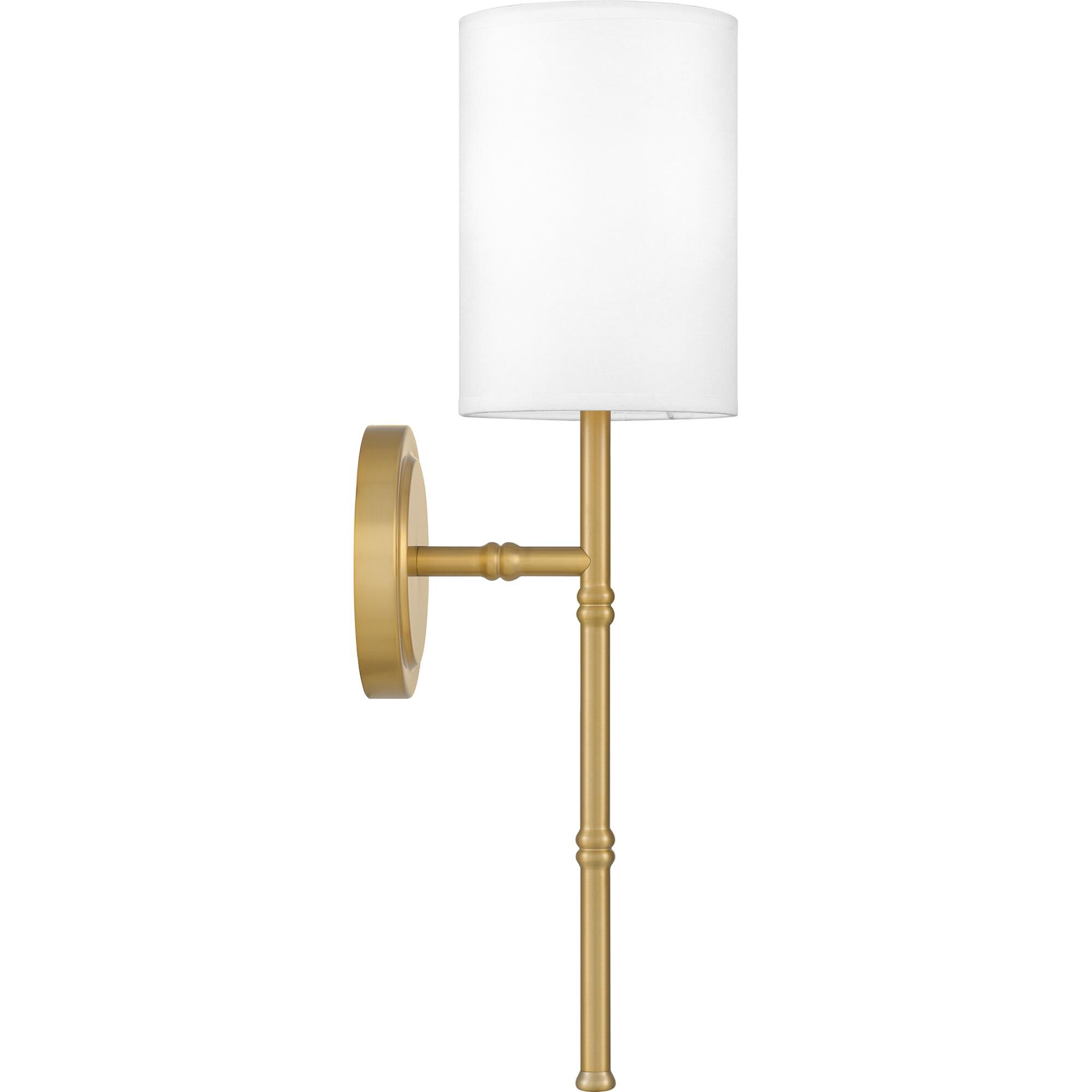 Shown in Aged Brass finish and White Fabric shade
