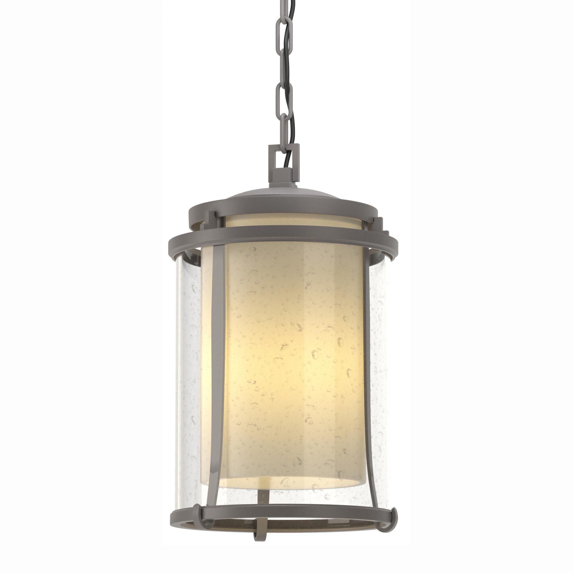 Shown in Coastal Burnished Steel finish and Opal And Seeded glass
