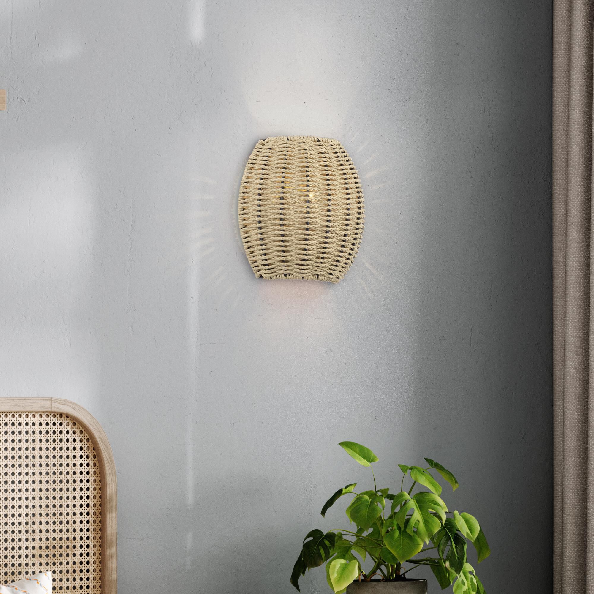 Shown in Antique Gold Leaf finish and Hand-Woven French Beige Paper Rope shade