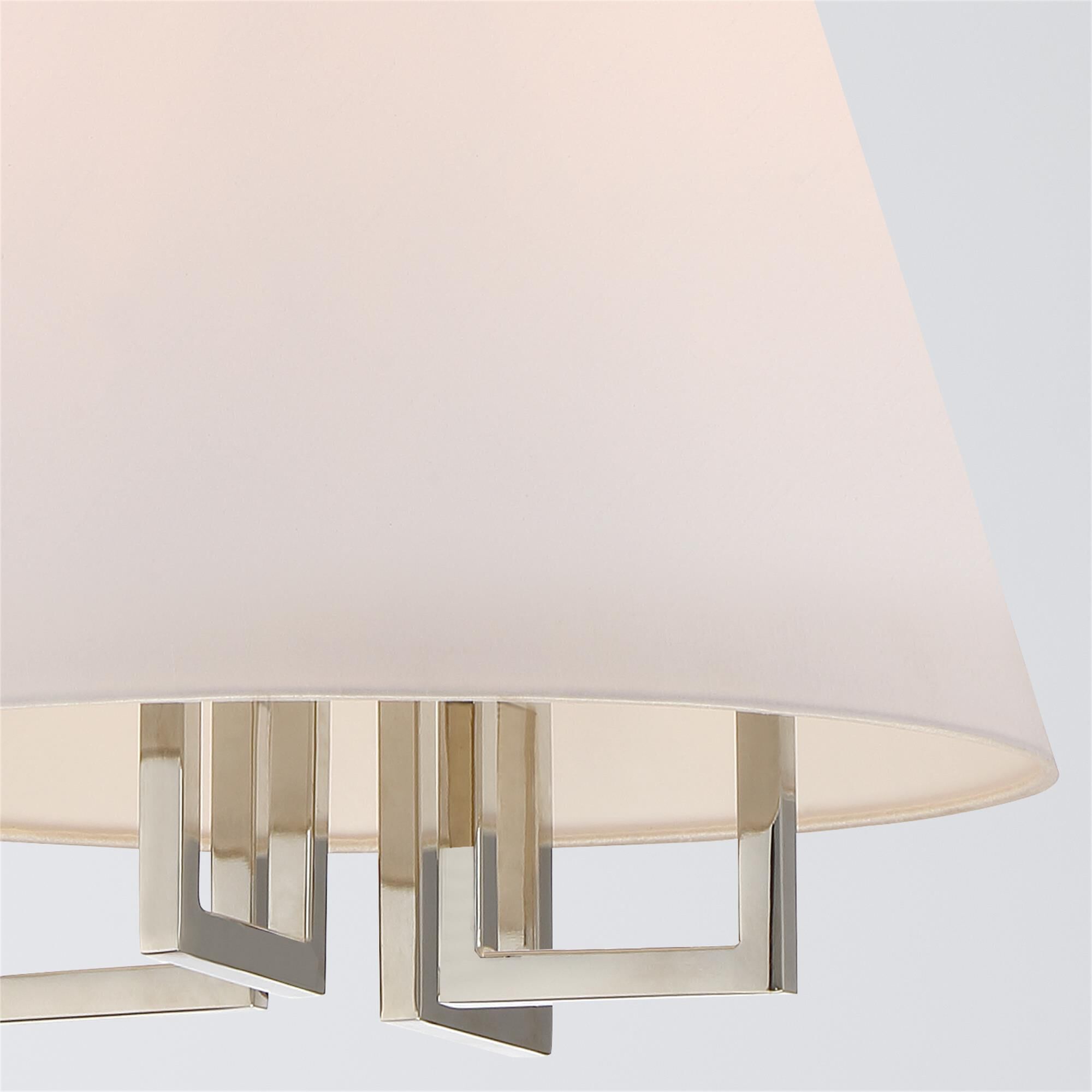 Shown in Polished Nickel finish and Silk glass and White shade