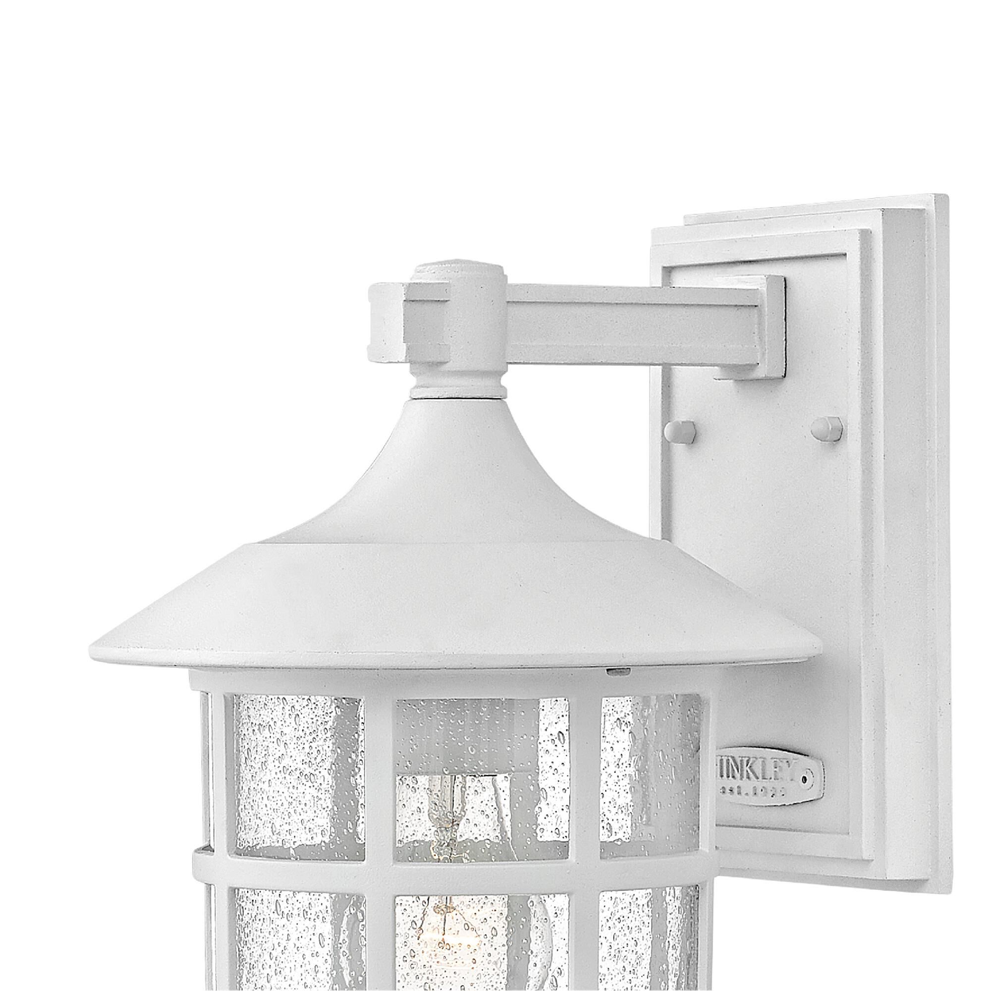 Shown in Textured White finish and Clear Seedy glass