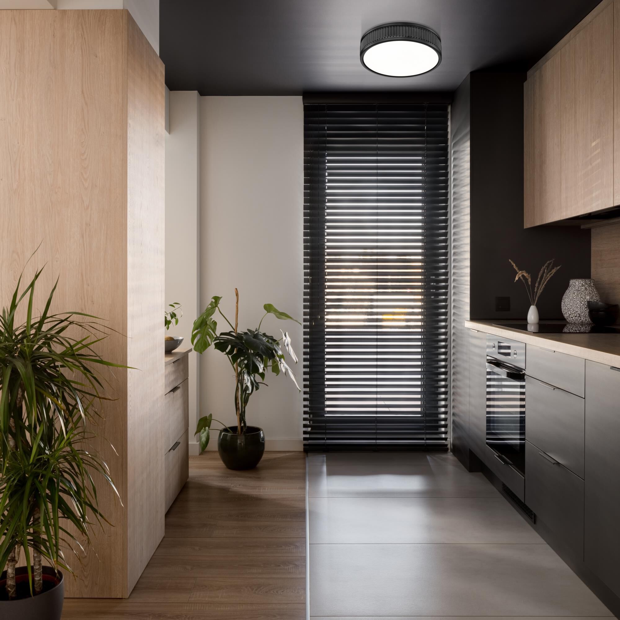 Shown in Matte Black finish and Frosted glass and Frosted shade