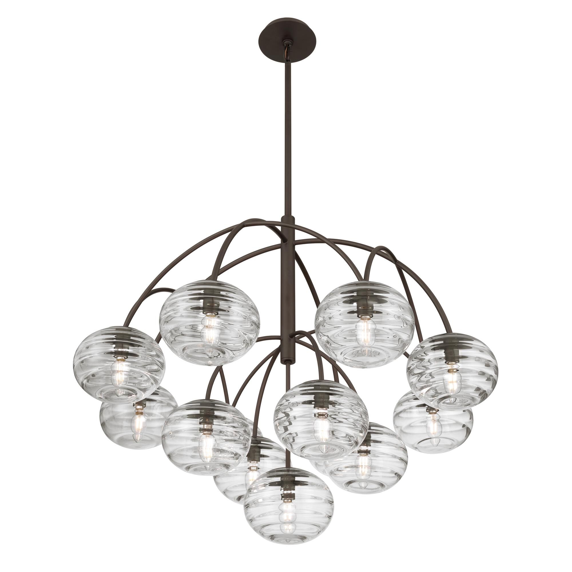 Shown in Dark Bronze finish and Clear Ribbed glass