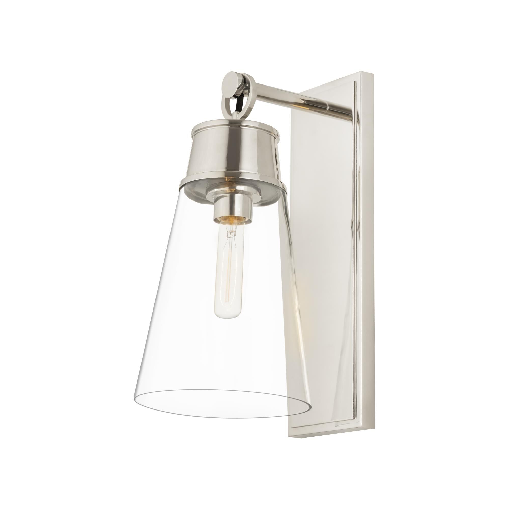 Shown in Polished Nickel finish and Glass shade