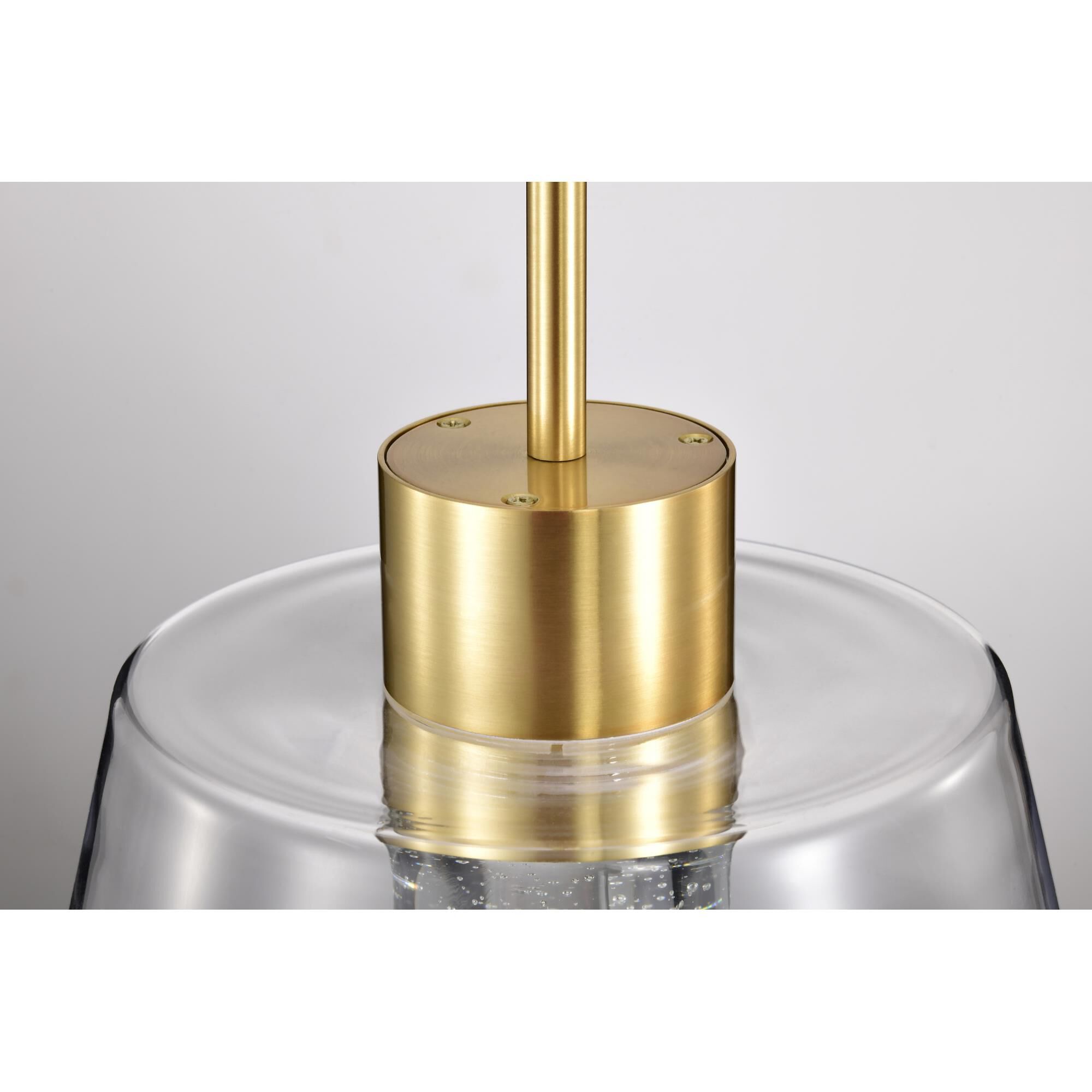 Shown in Brushed Brass finish and Clear K9 Bubble Crystal glass
