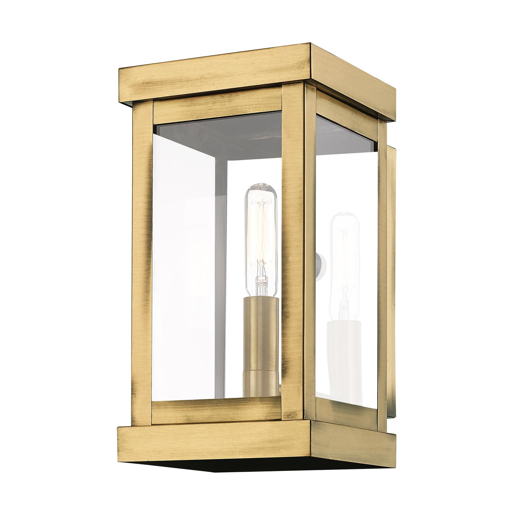 Shown in Antique Brass finish and Clear glass