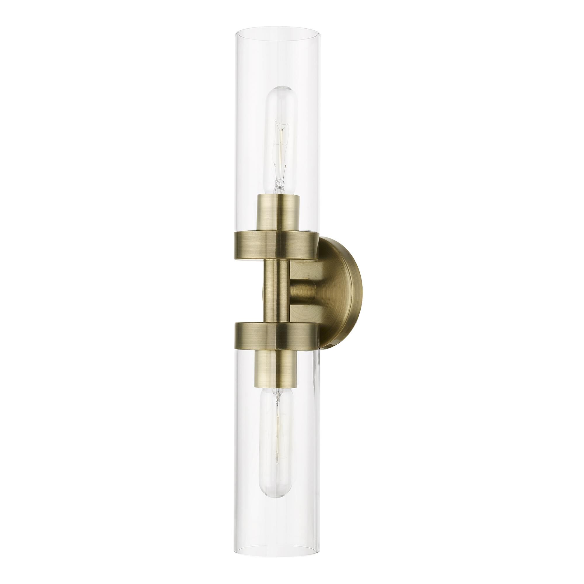 Shown in Antique Brass finish and Clear glass