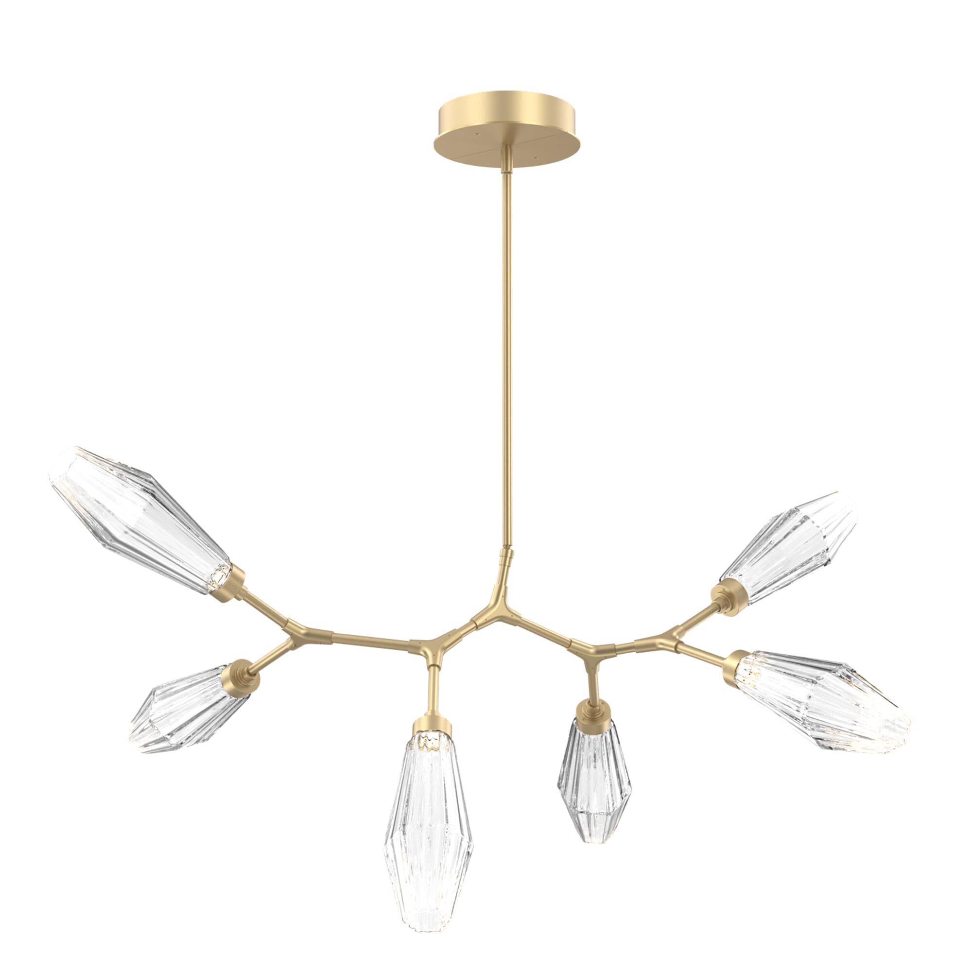 Shown in Gilded Brass finish and Optic Rib Clear glass
