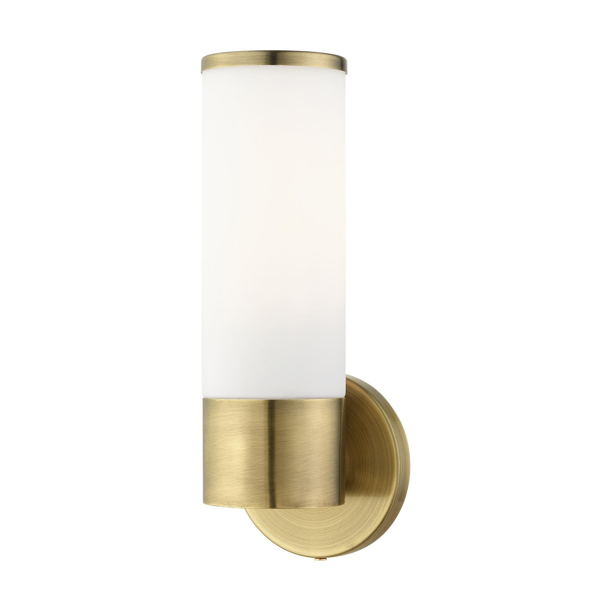 Shown in Antique Brass finish and Satin Opal White glass