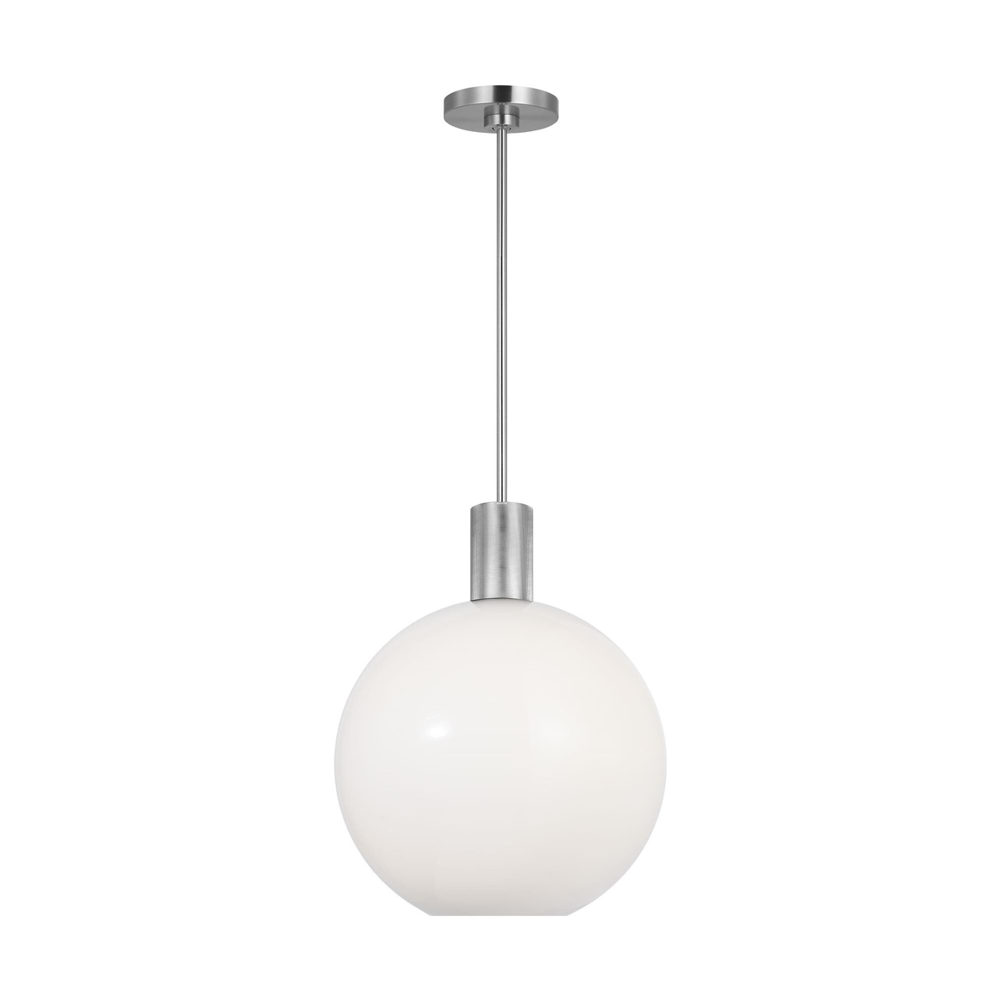 Shown in Brushed Nickel finish and Milk glass