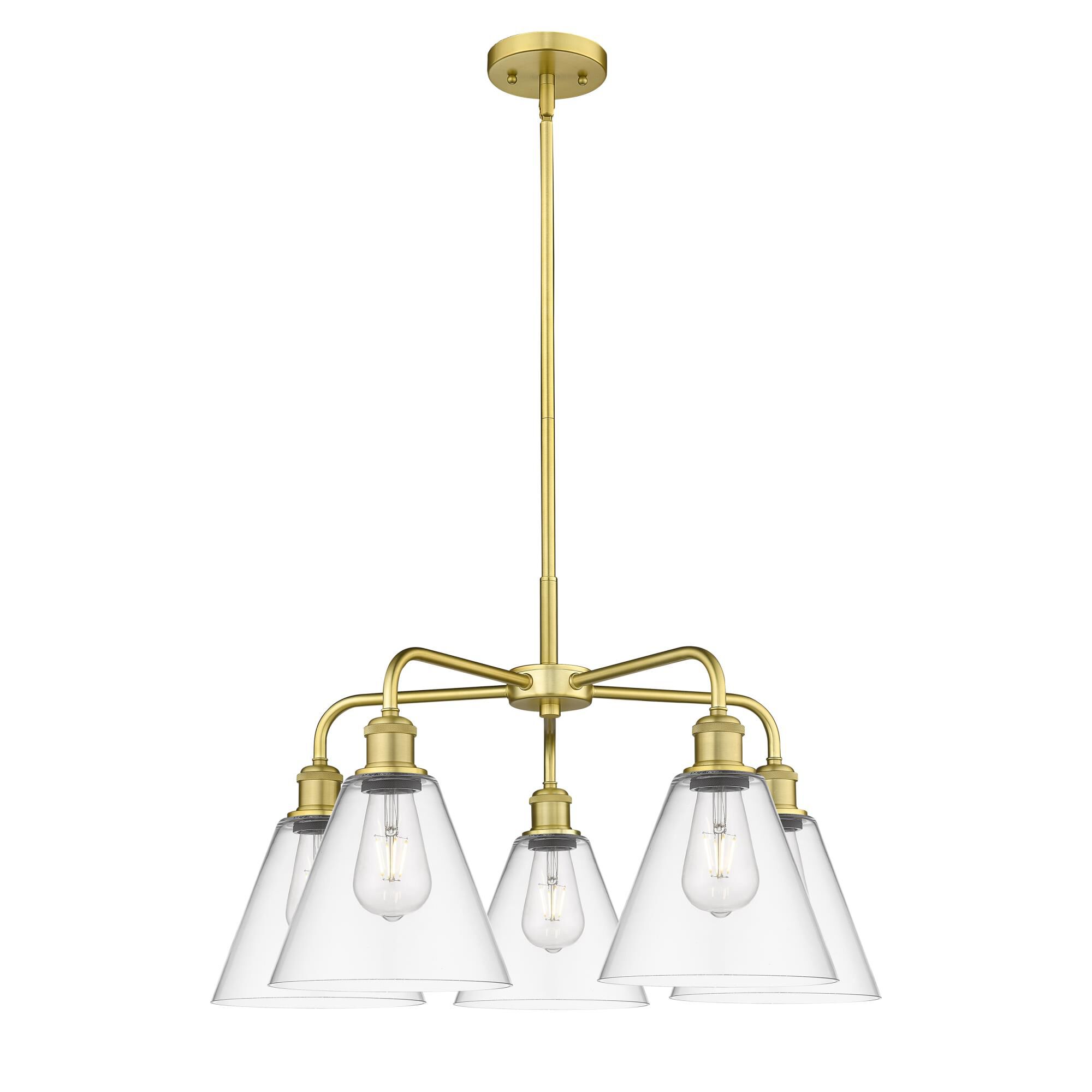 Shown in Satin Gold finish and Clear glass