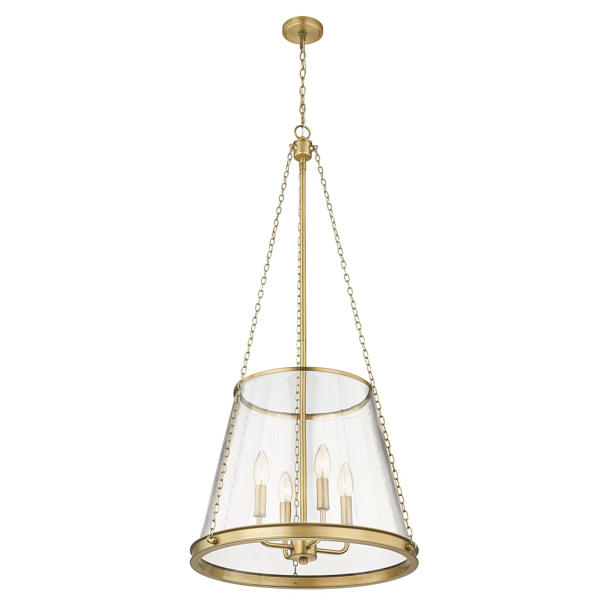 Shown in Rubbed Brass finish and Clear glass