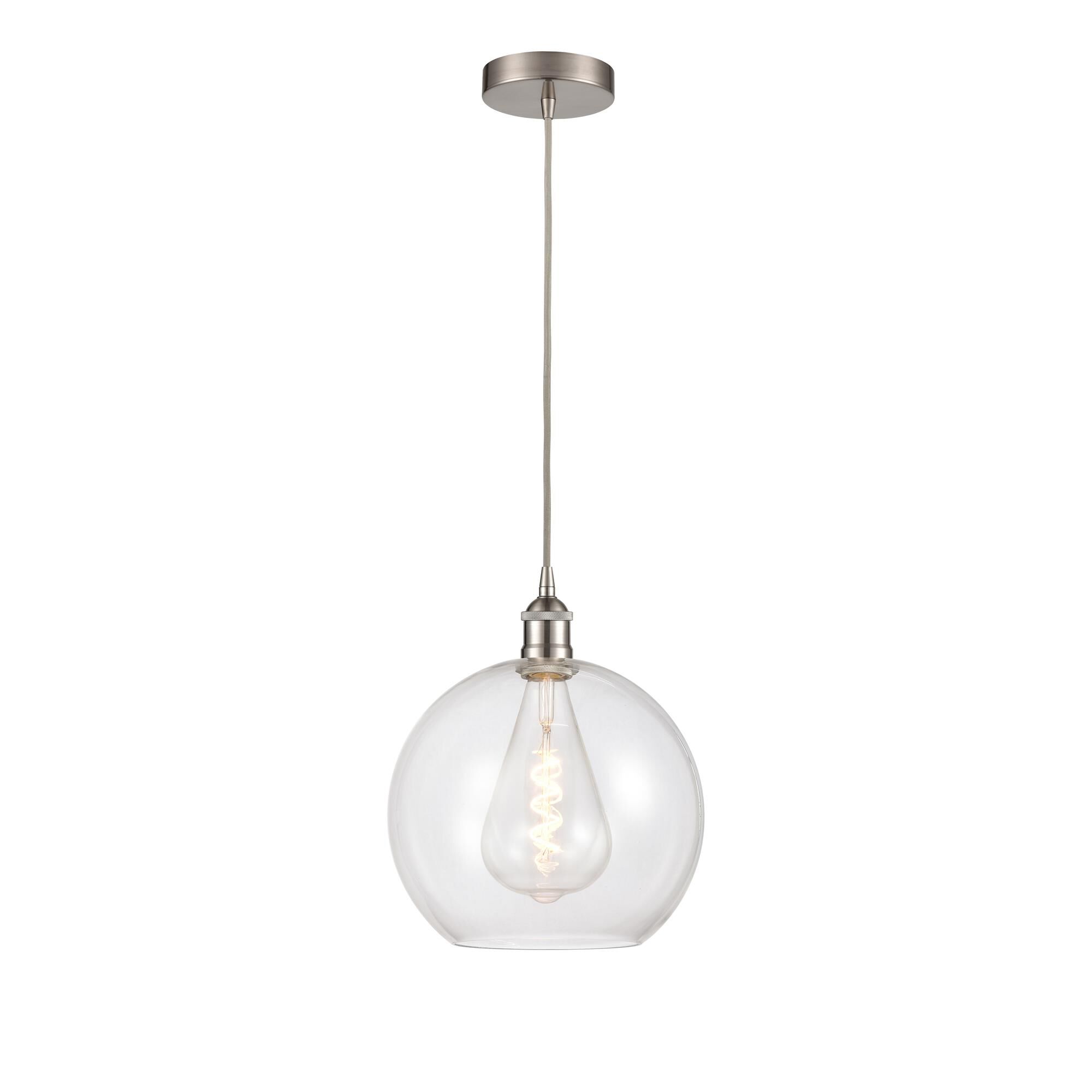 Shown in Brushed Satin Nickel finish and Clear glass