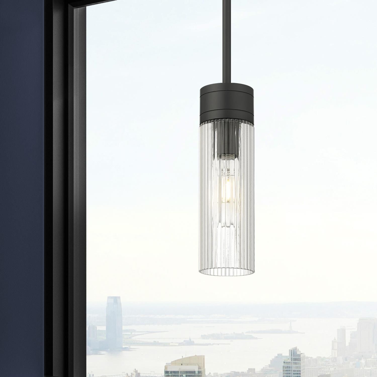 Shown in Matte Black finish and Striped Clear glass