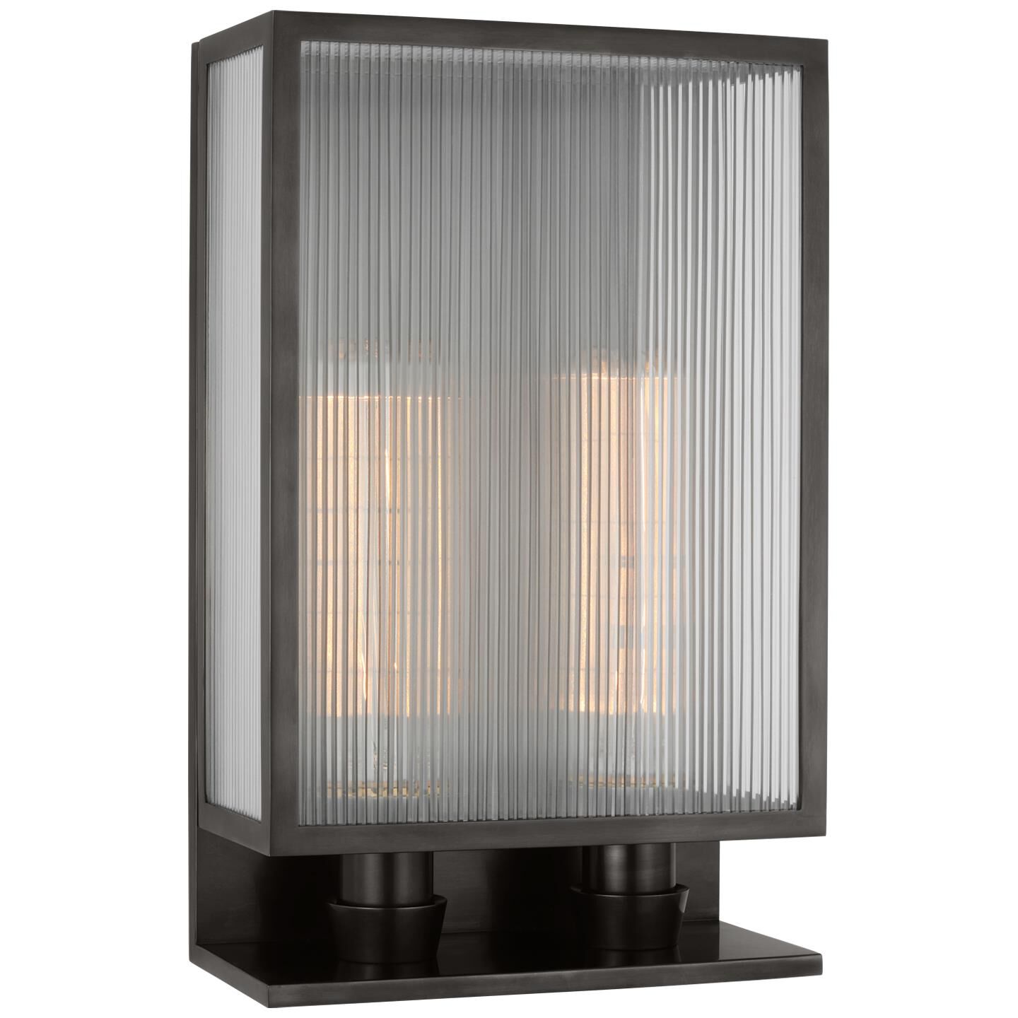 Shown in Bronze finish and Clear Ribbed glass