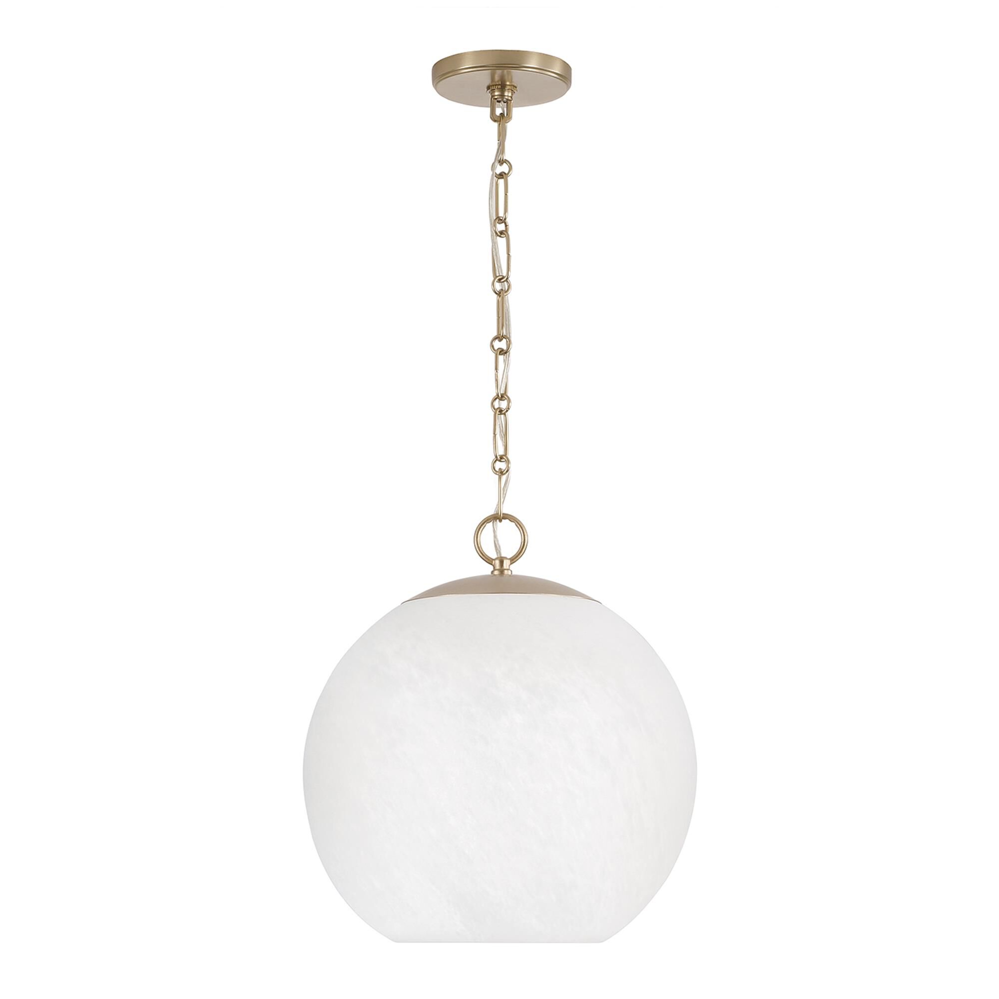 Shown in Matte Brass finish and Faux Alabaster glass