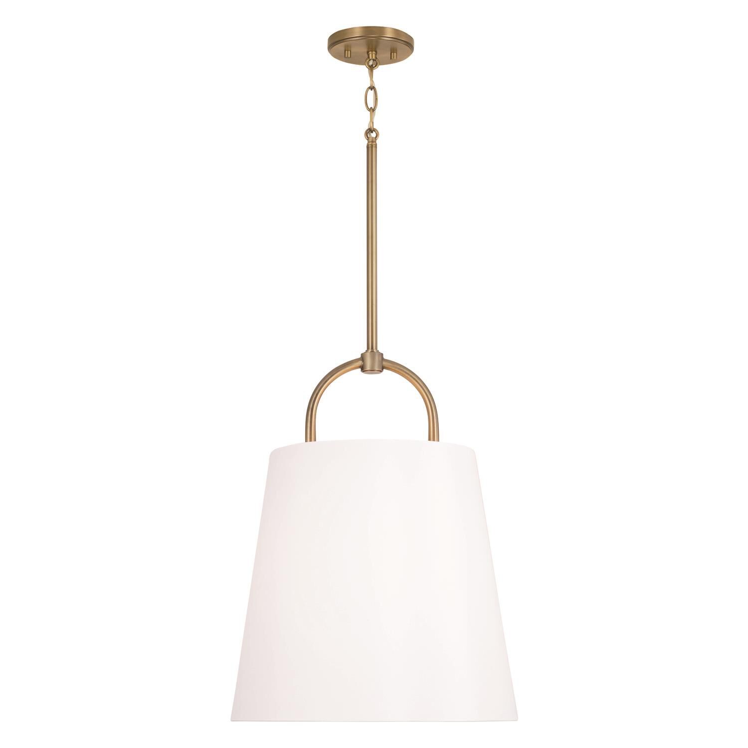 Shown in Aged Brass finish and White Fabric shade