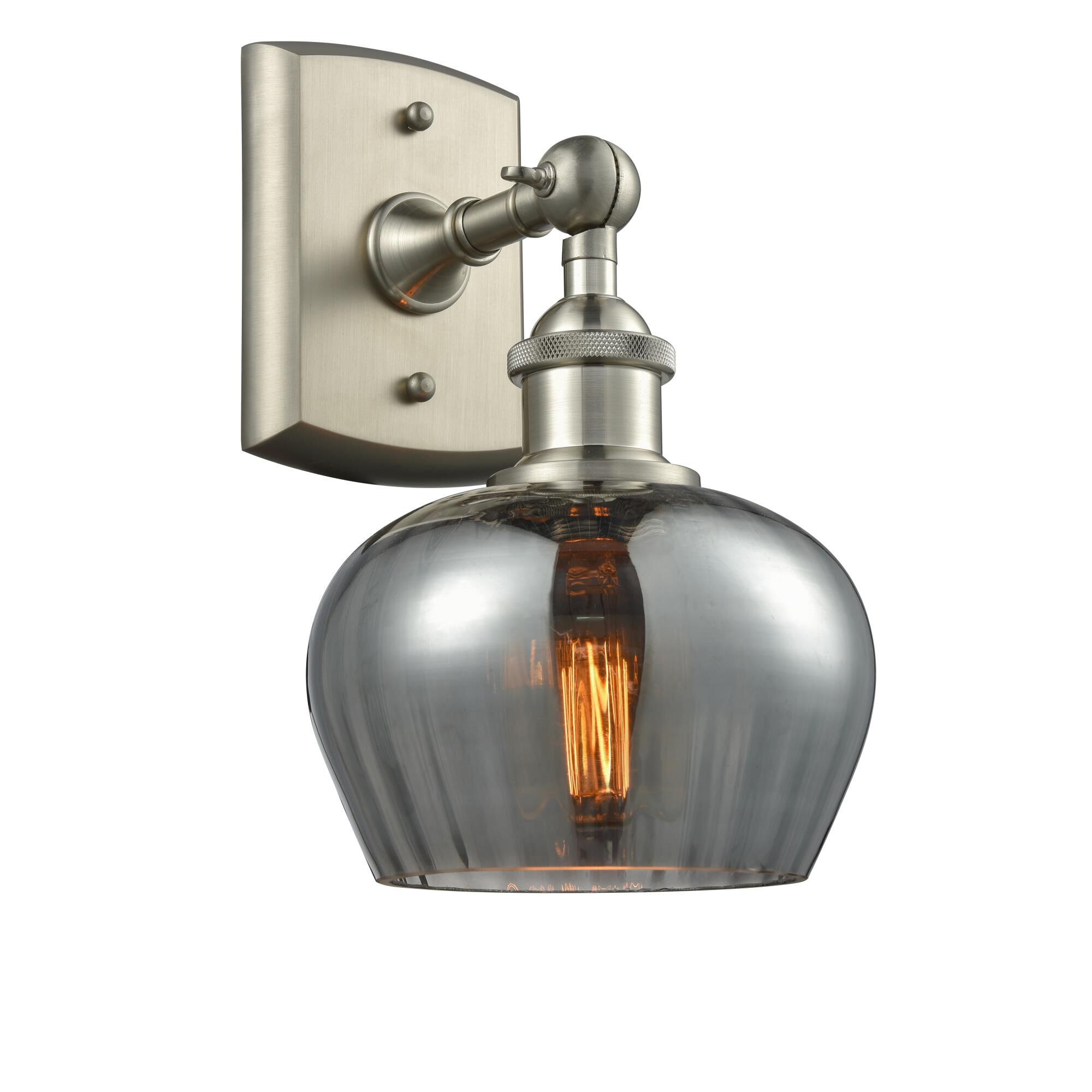 Shown in Brushed Satin Nickel finish and Smoked Fluted glass