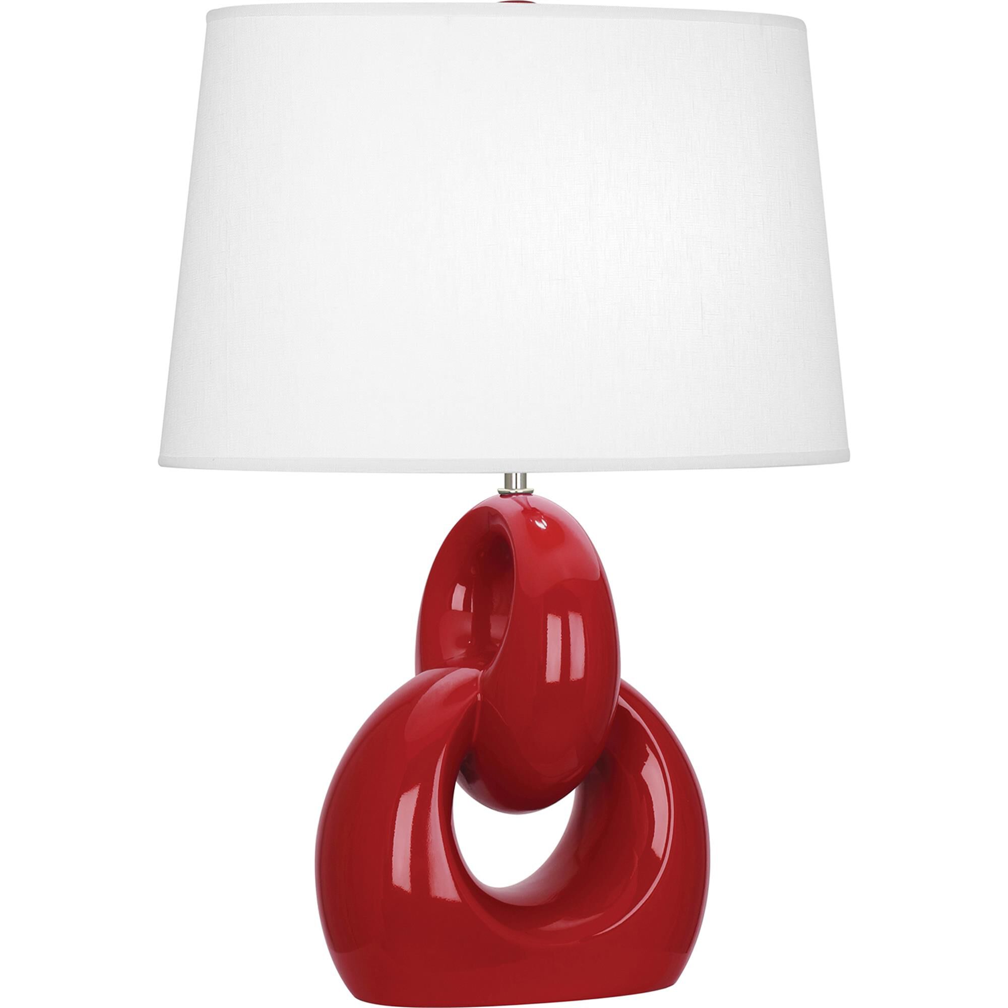 Shown in Ruby Red Glazed Ceramic With Polished Nickel Accents finish and Oval Oyster Linen shade