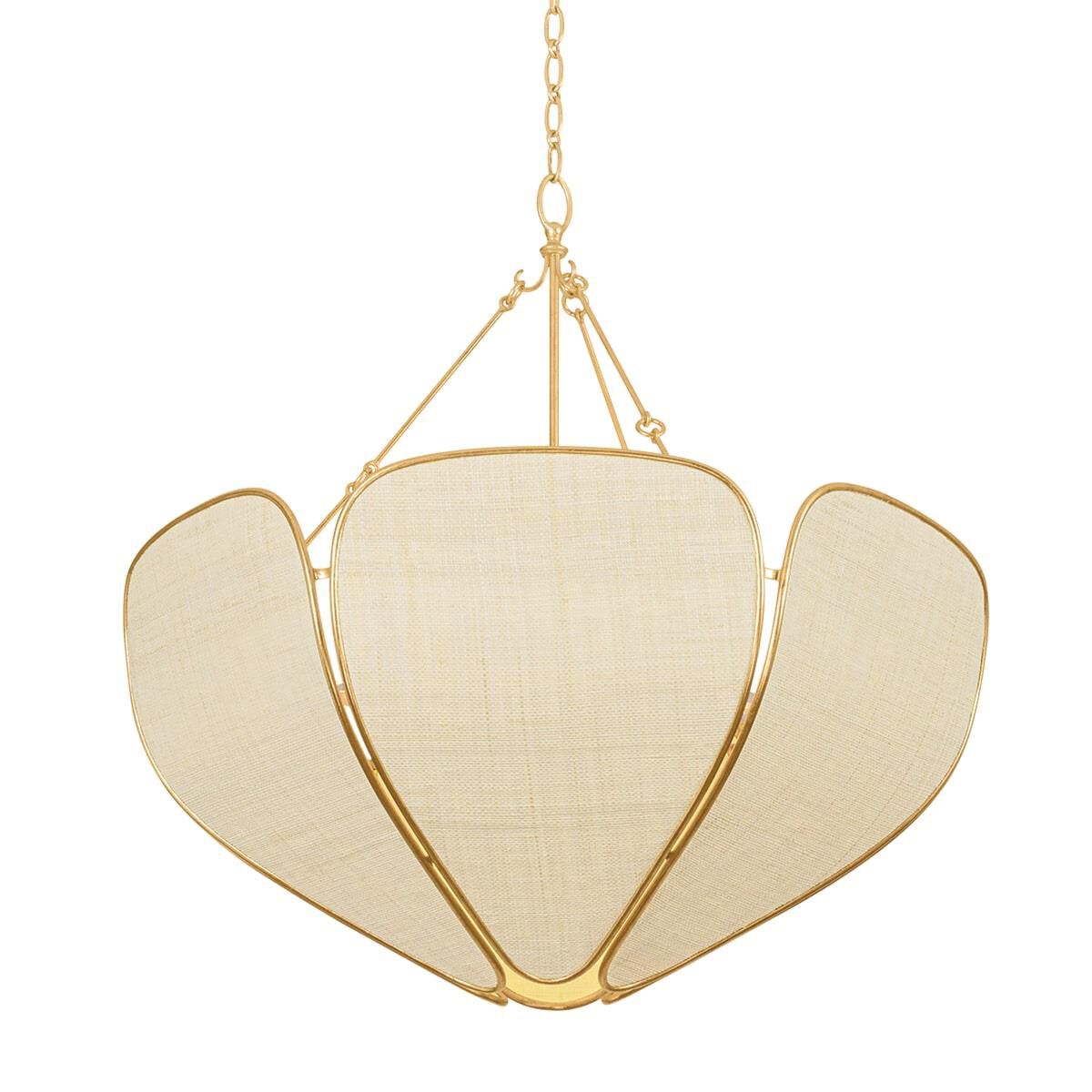 Shown in Vintage Gold Leaf finish and Natural Woven Saguran shade