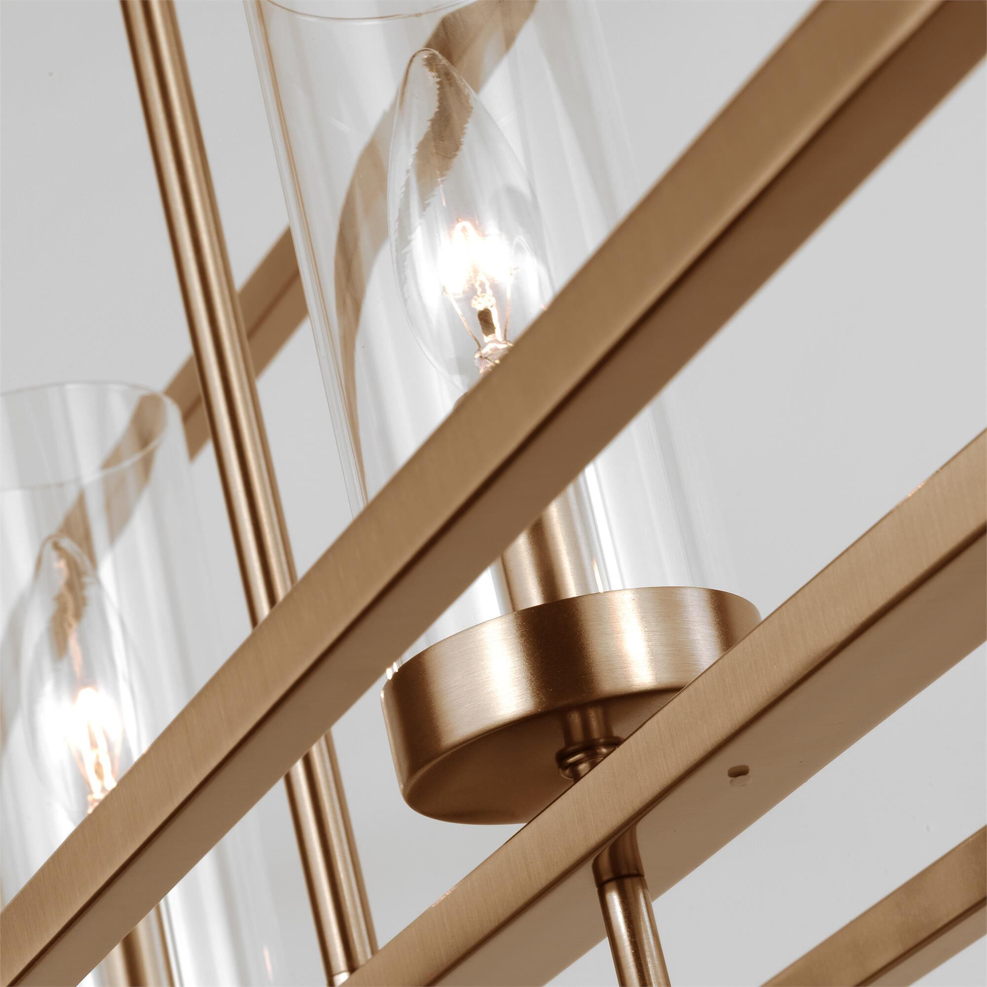 Shown in Satin Brass finish and Clear Glass s shade