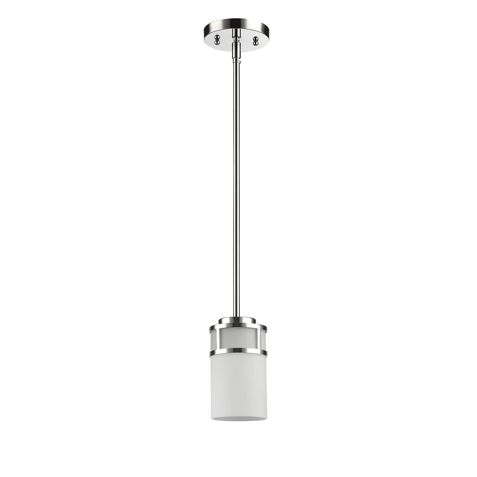 Shown in Polished Nickel finish and White glass and White Cylindrical Glass s shade