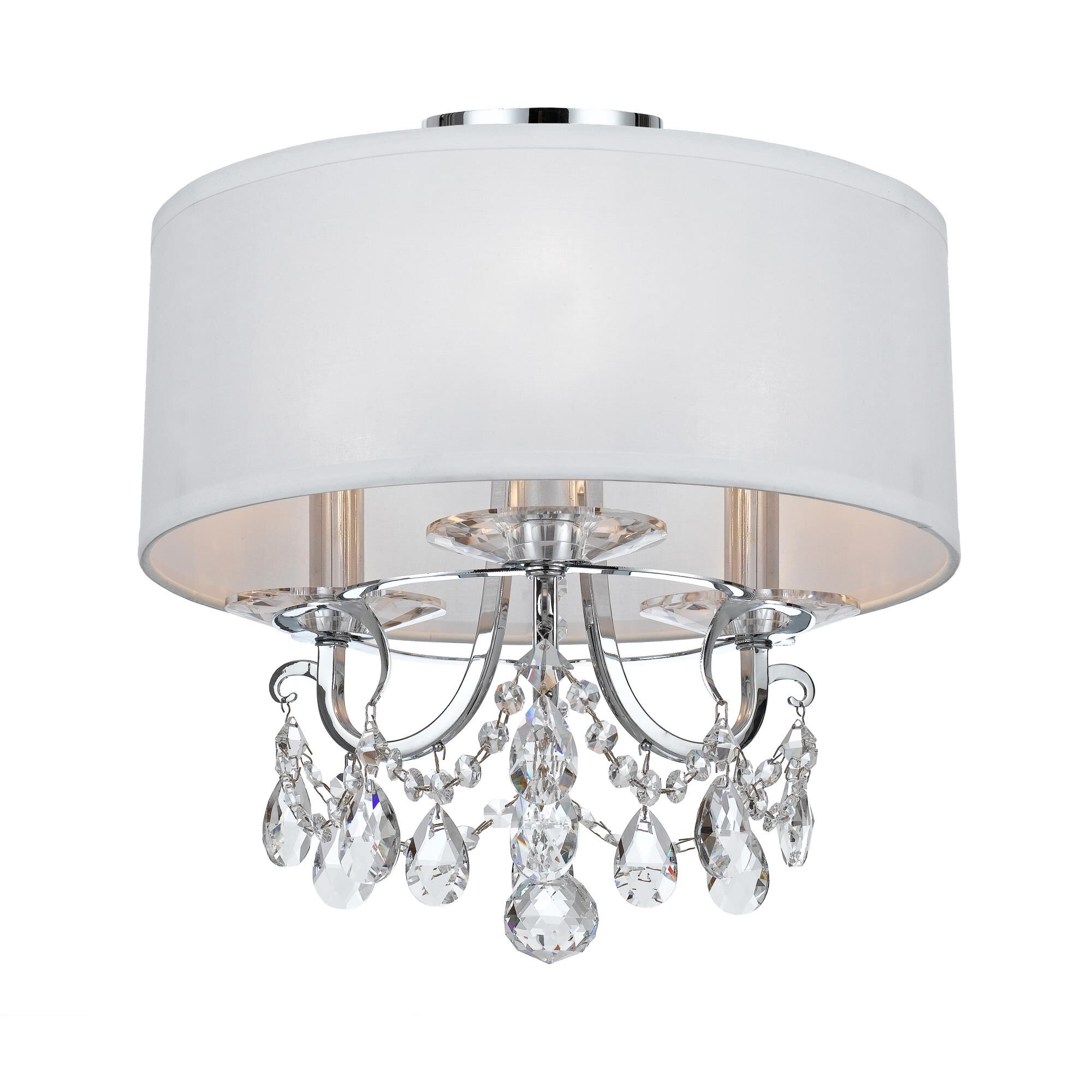 Shown in Polished Chrome finish and Hand Cut Crystal crystal and Silk glass and White shade
