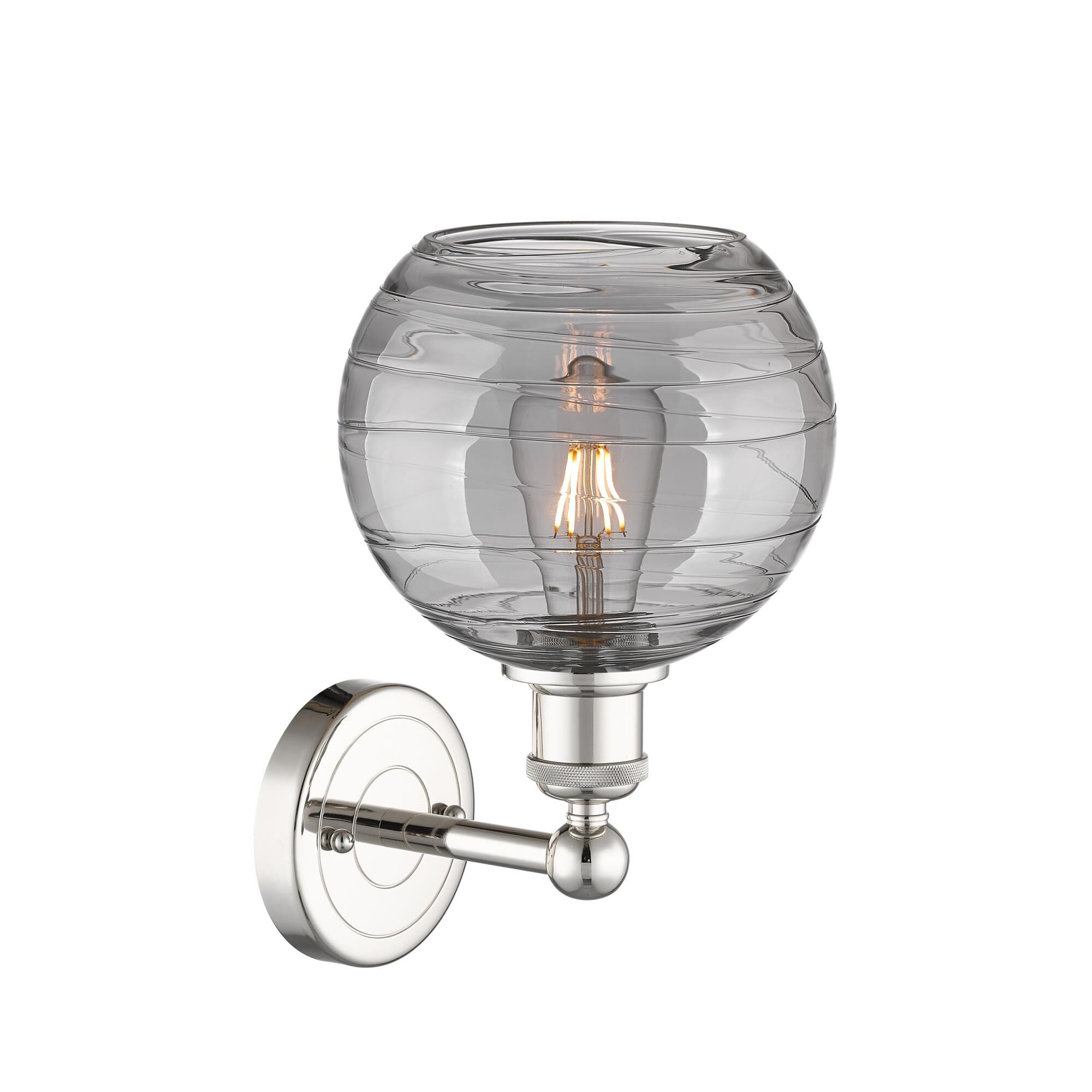 Shown in Polished Nickel finish and Light Smoke Deco Swirl glass
