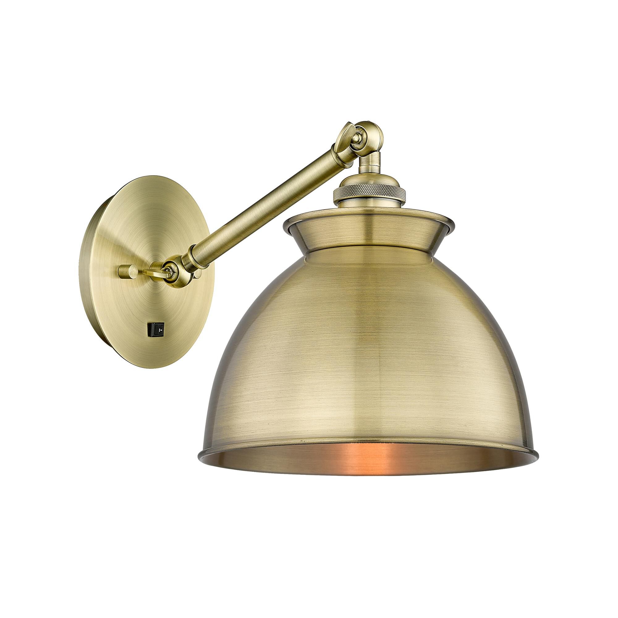 Shown in Antique Brass finish and Antique Brass shade