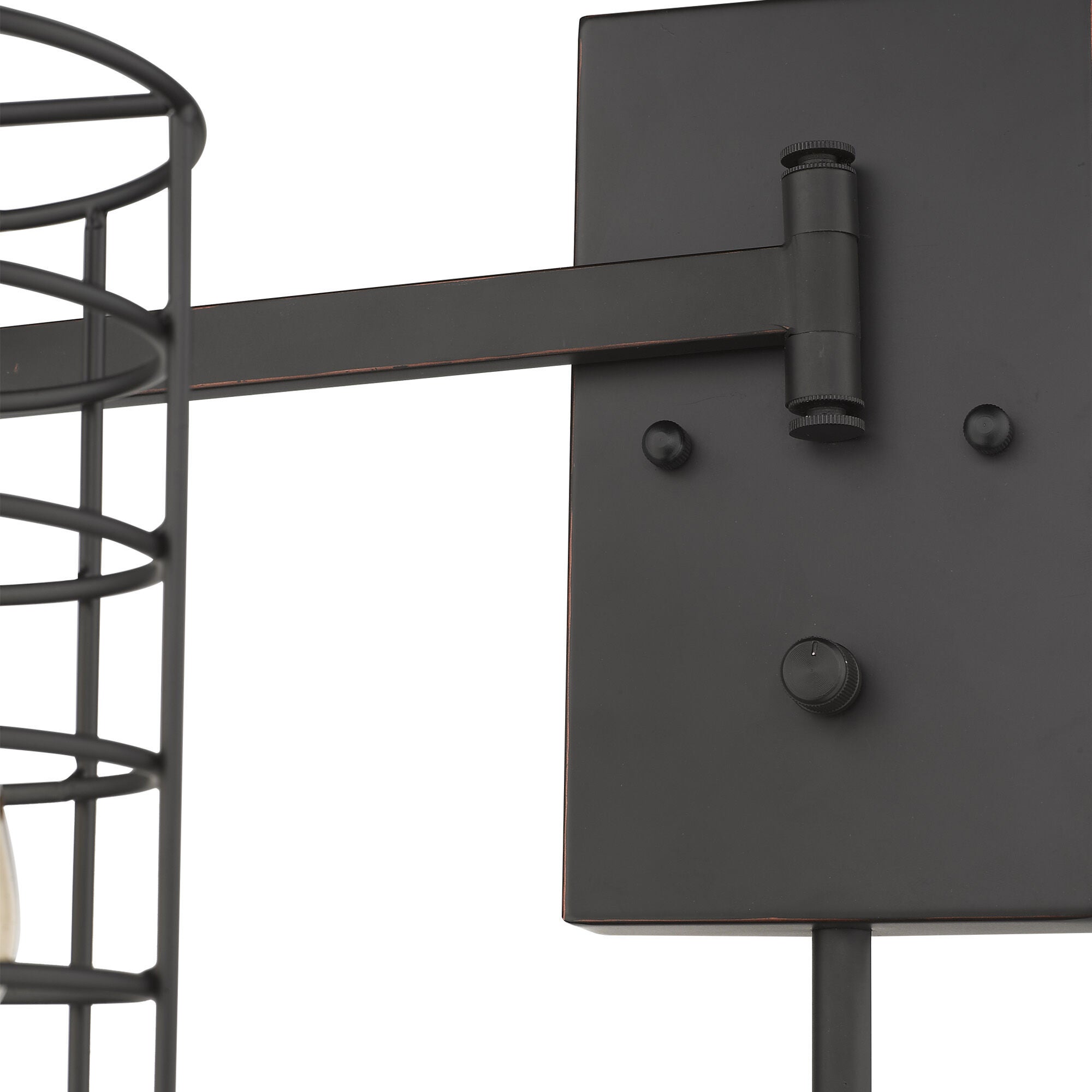 Shown in Oil-Rubbed Bronze finish and Oil-Rubbed Bronze glass and Oil-Rubbed Bronze, Cylindrical Metal Cage shade