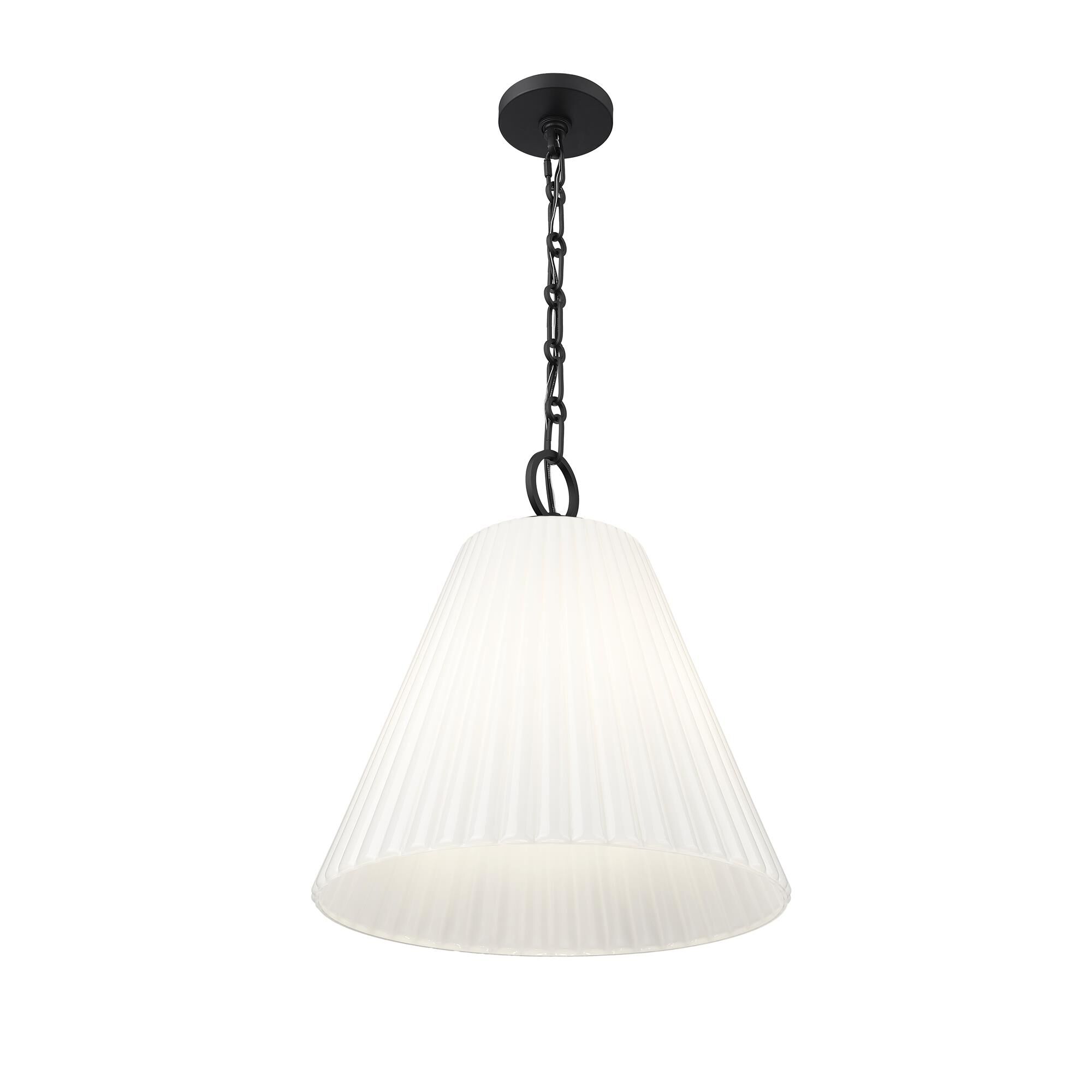 Shown in Matte Black finish and White glass and White shade