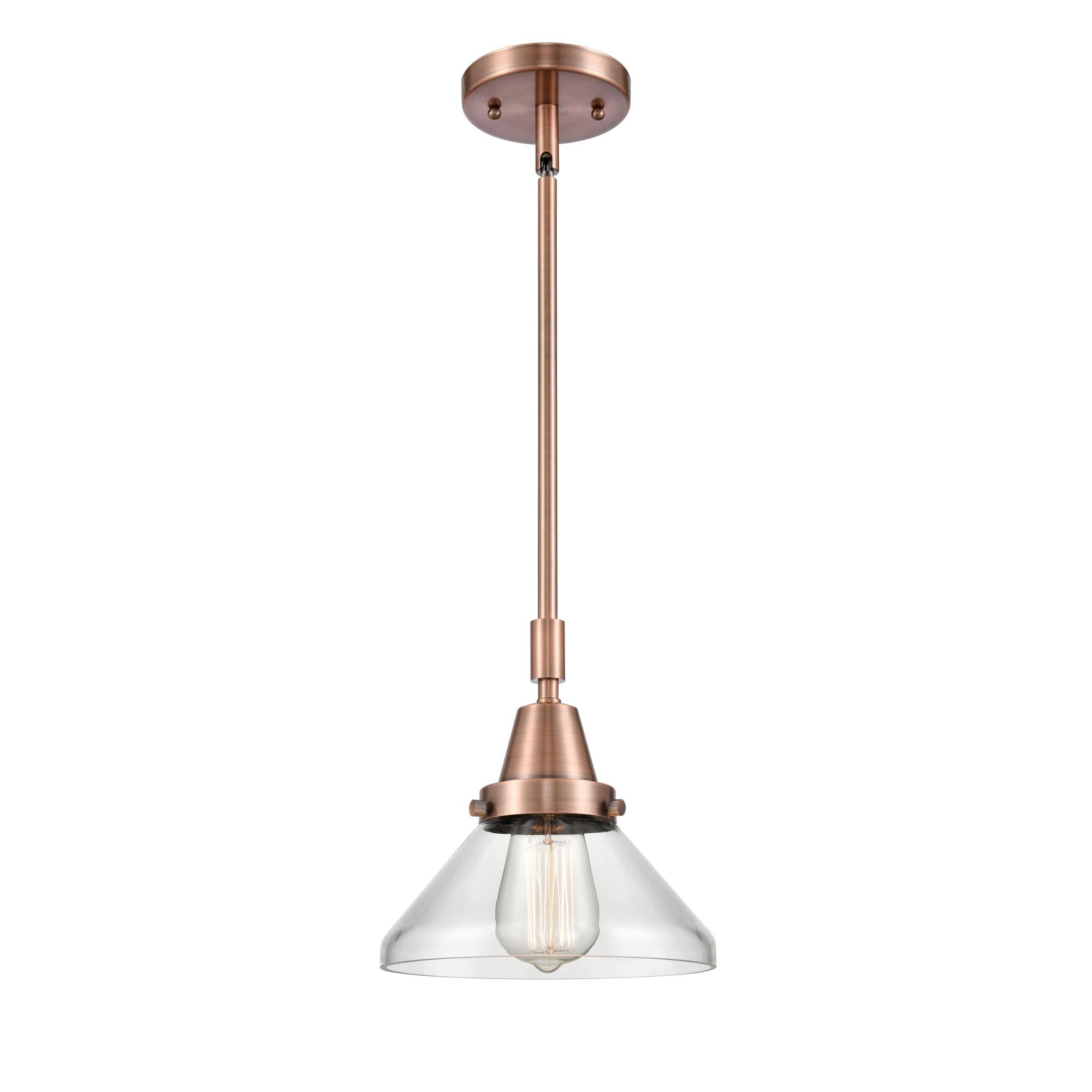 Shown in Antique Copper finish and Clear Caden glass