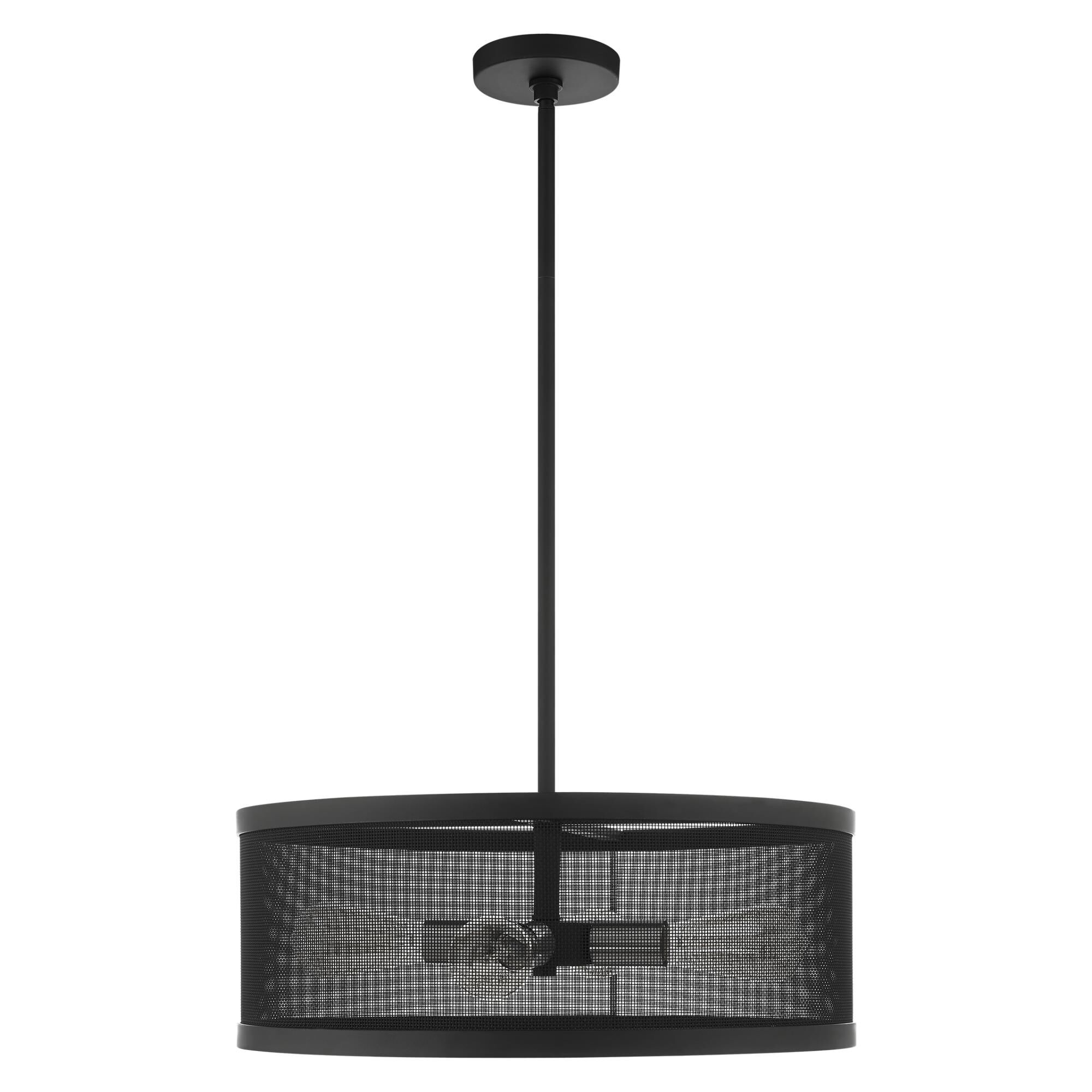 Shown in Black With Brushed Nickel Accents finish and Black Stainless Mesh Shade glass and Black Stainless Mesh shade