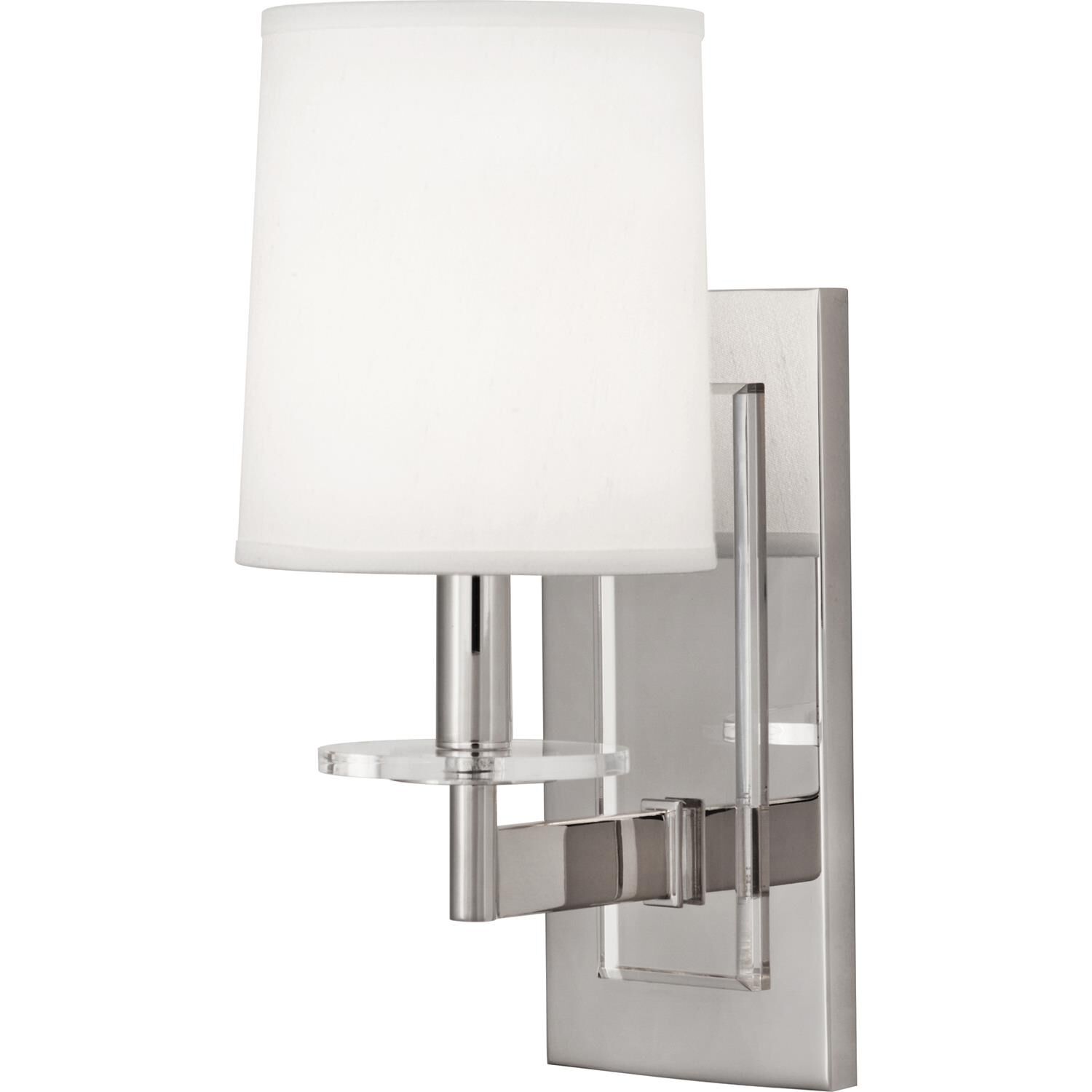 Shown in Polished Nickel  With Lucite Accents finish and Pearl Dupoini Fabric shade