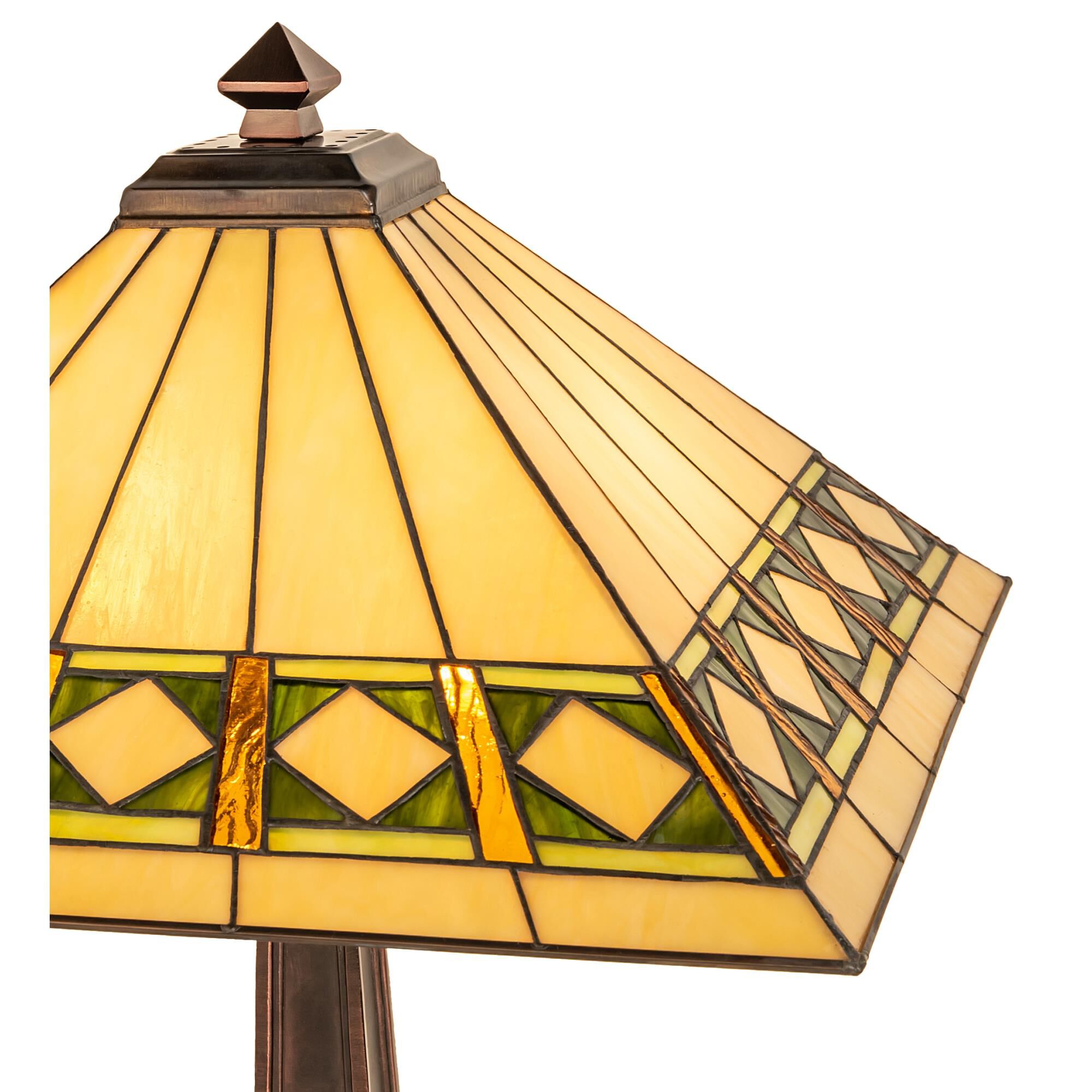 Shown in Mahogany Bronze finish and Mauve;Amber /Acrylic;Green;Beige glass