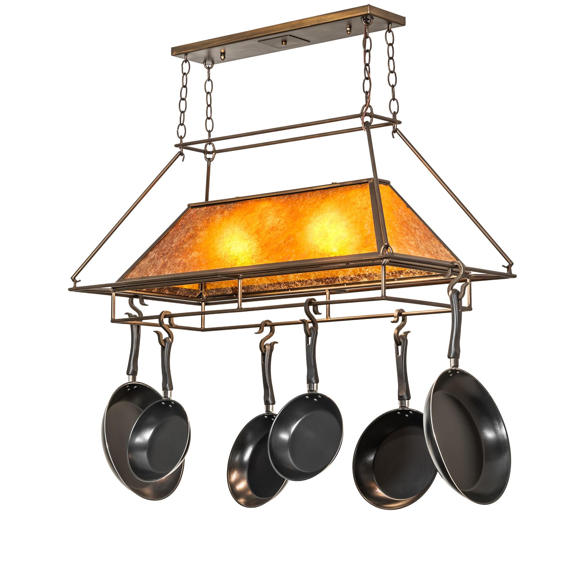 Shown in Antique Copper Finish finish and Amber Mica glass