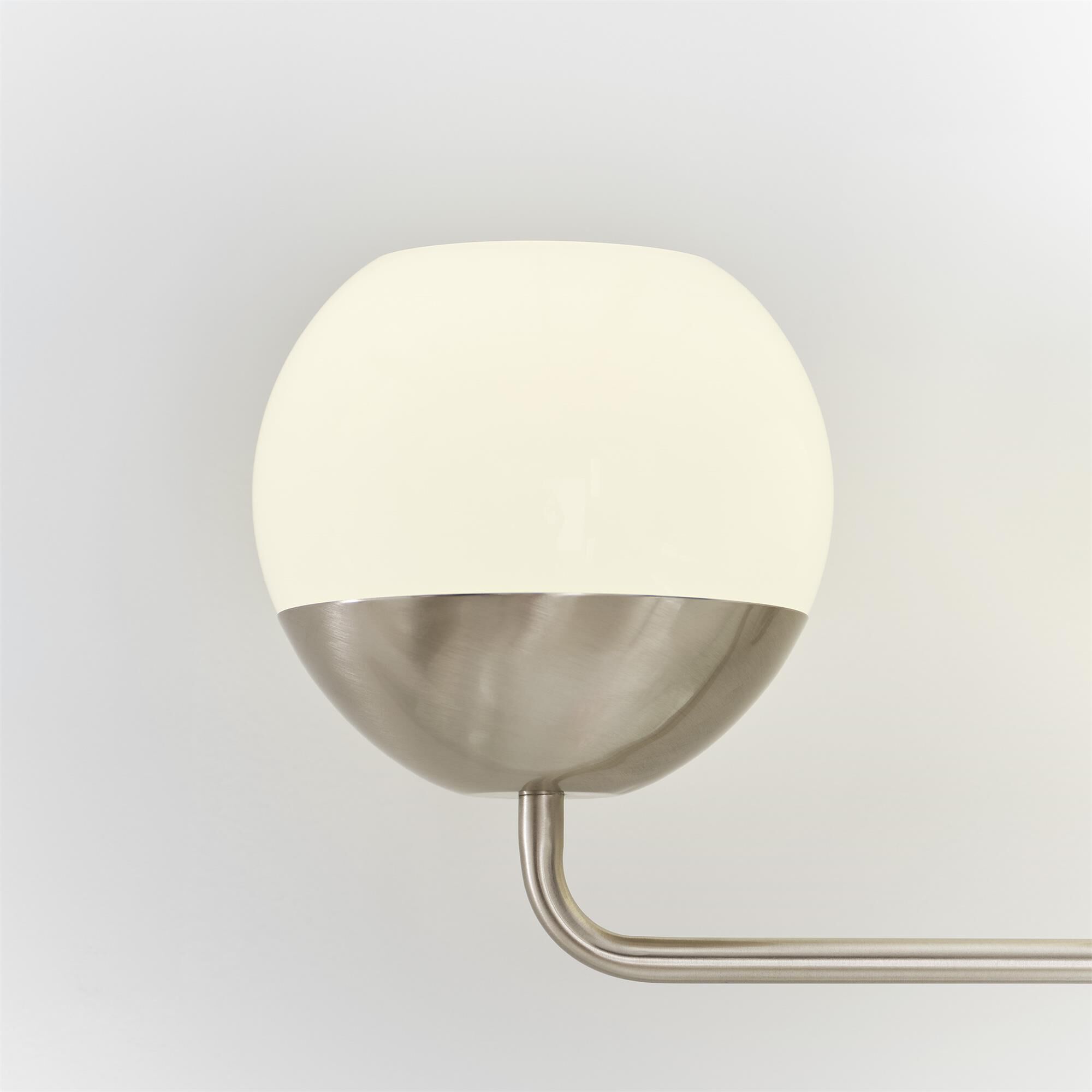 Shown in Brushed Nickel Silver finish and Milk glass