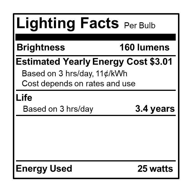 25 Watt 0K C11 Incandescent Light Bulb,