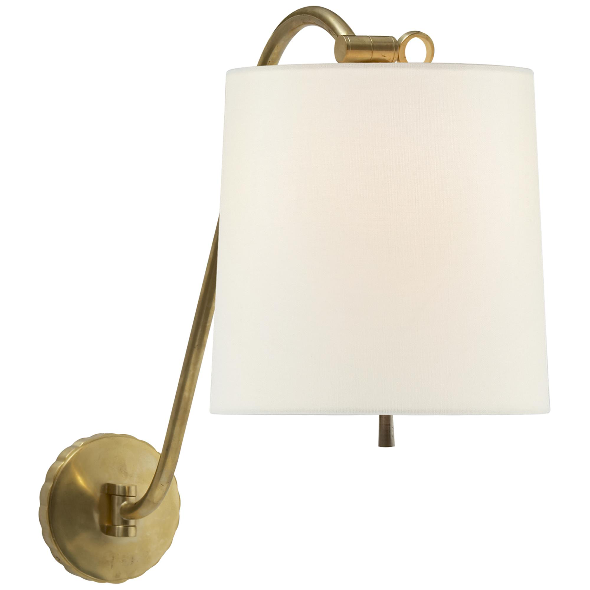 Shown in Soft Brass finish and Linen shade