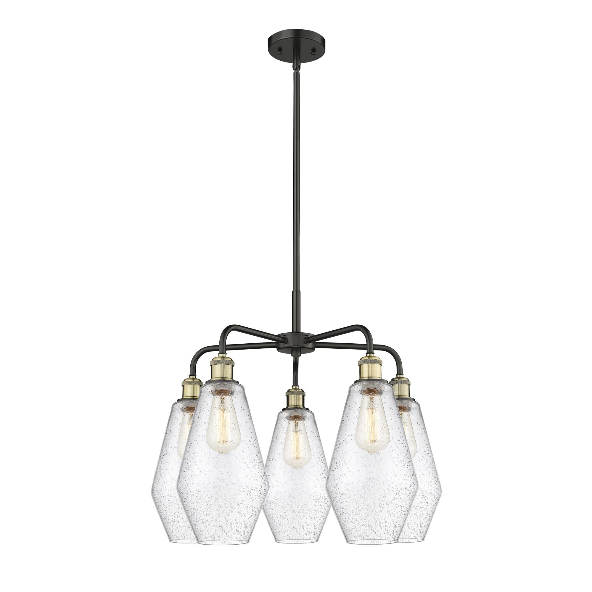 Shown in Black Antique Brass finish and Seedy glass