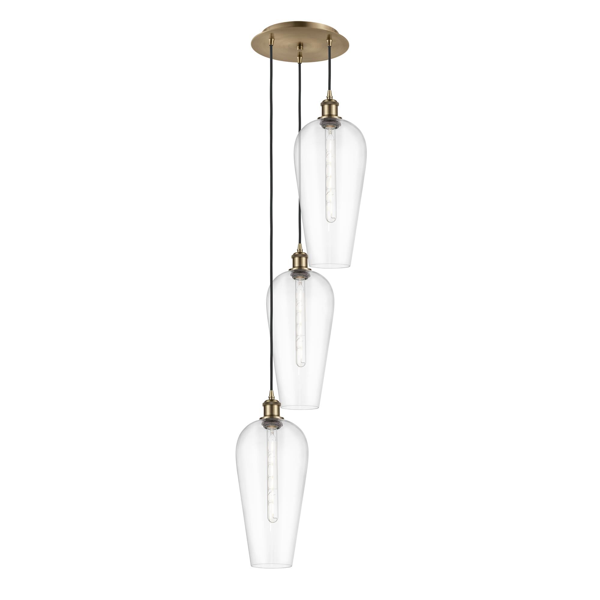 Shown in Antique Brass finish and Clear glass