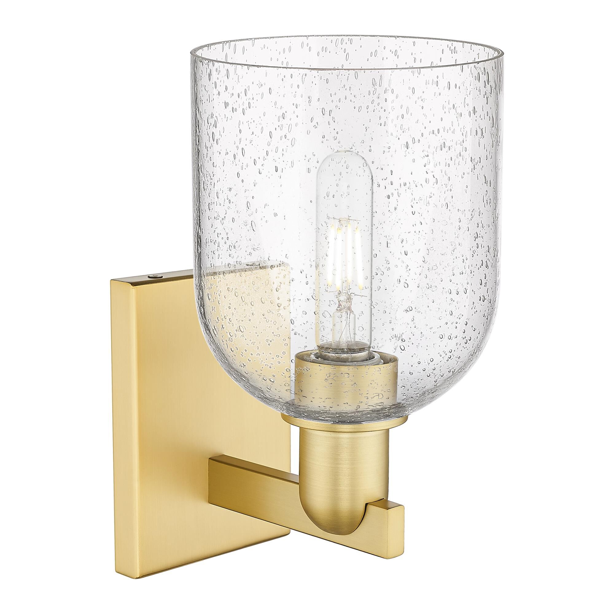 Shown in Satin Gold finish and Seedy glass