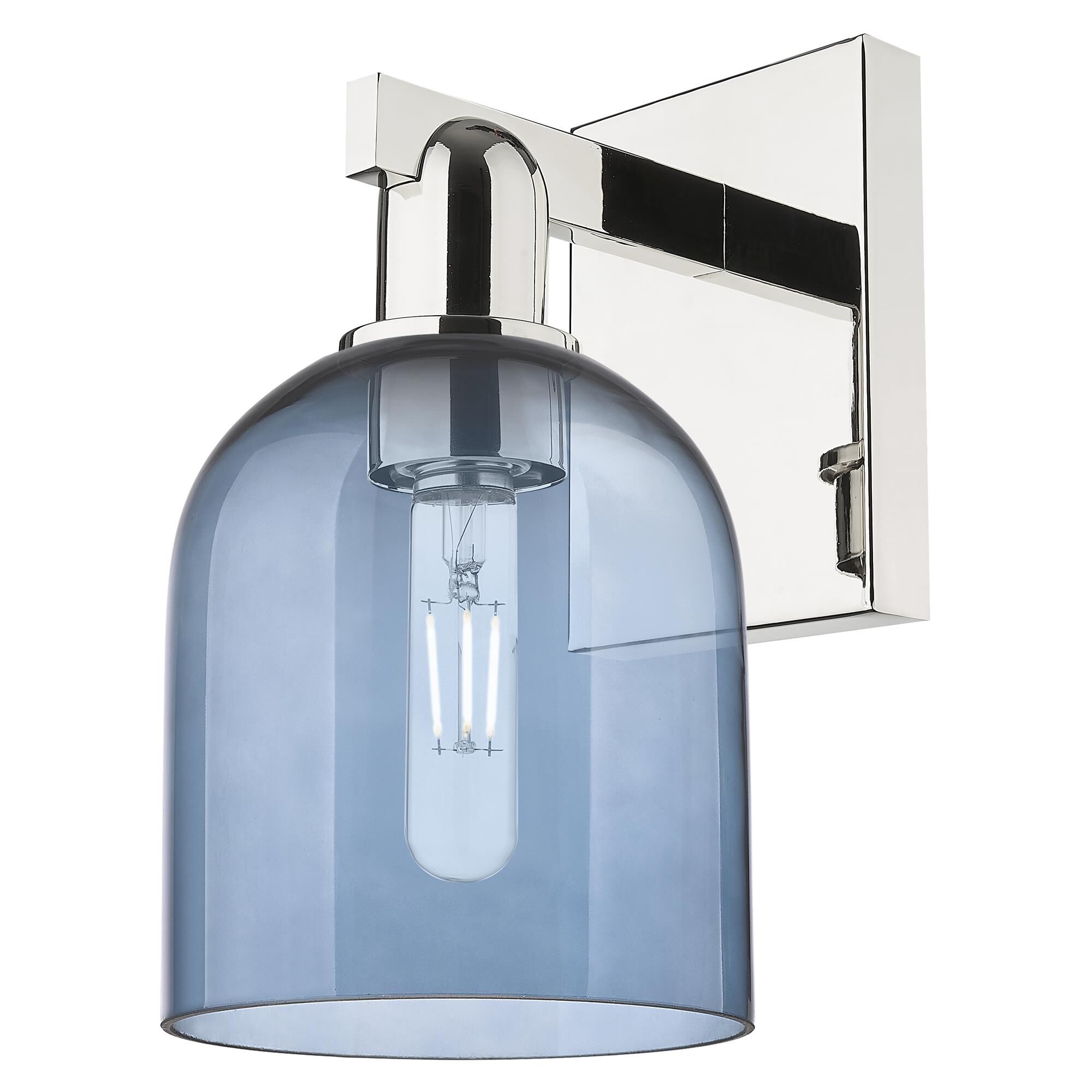 Shown in Polished Nickel finish and Blue glass