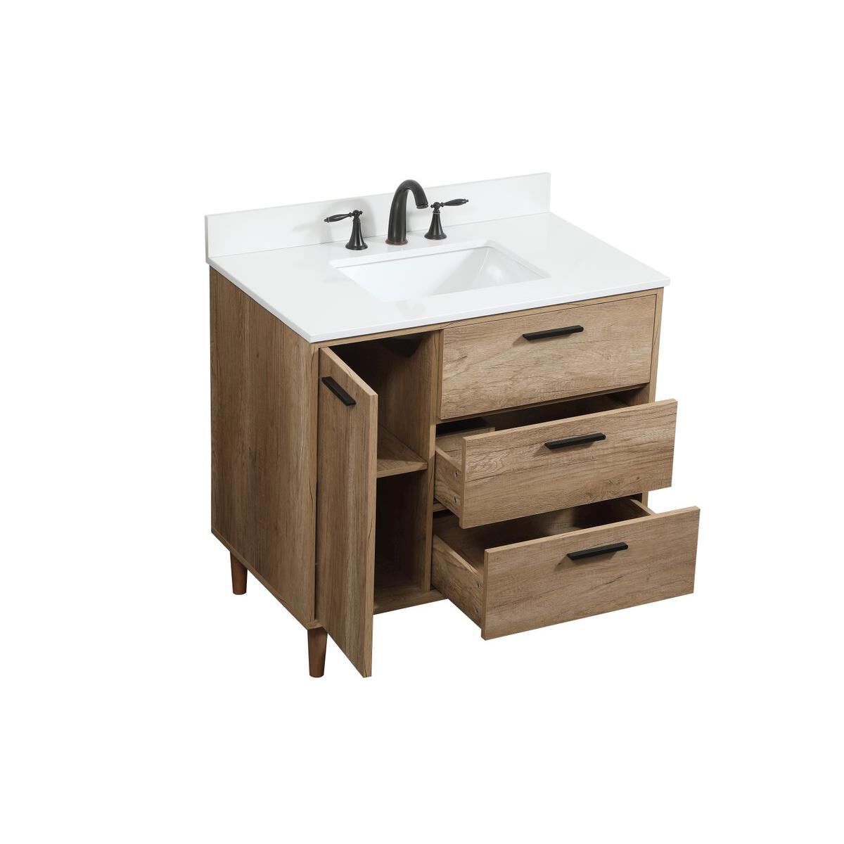 Shown in Natural Oak finish and With Backsplash accent