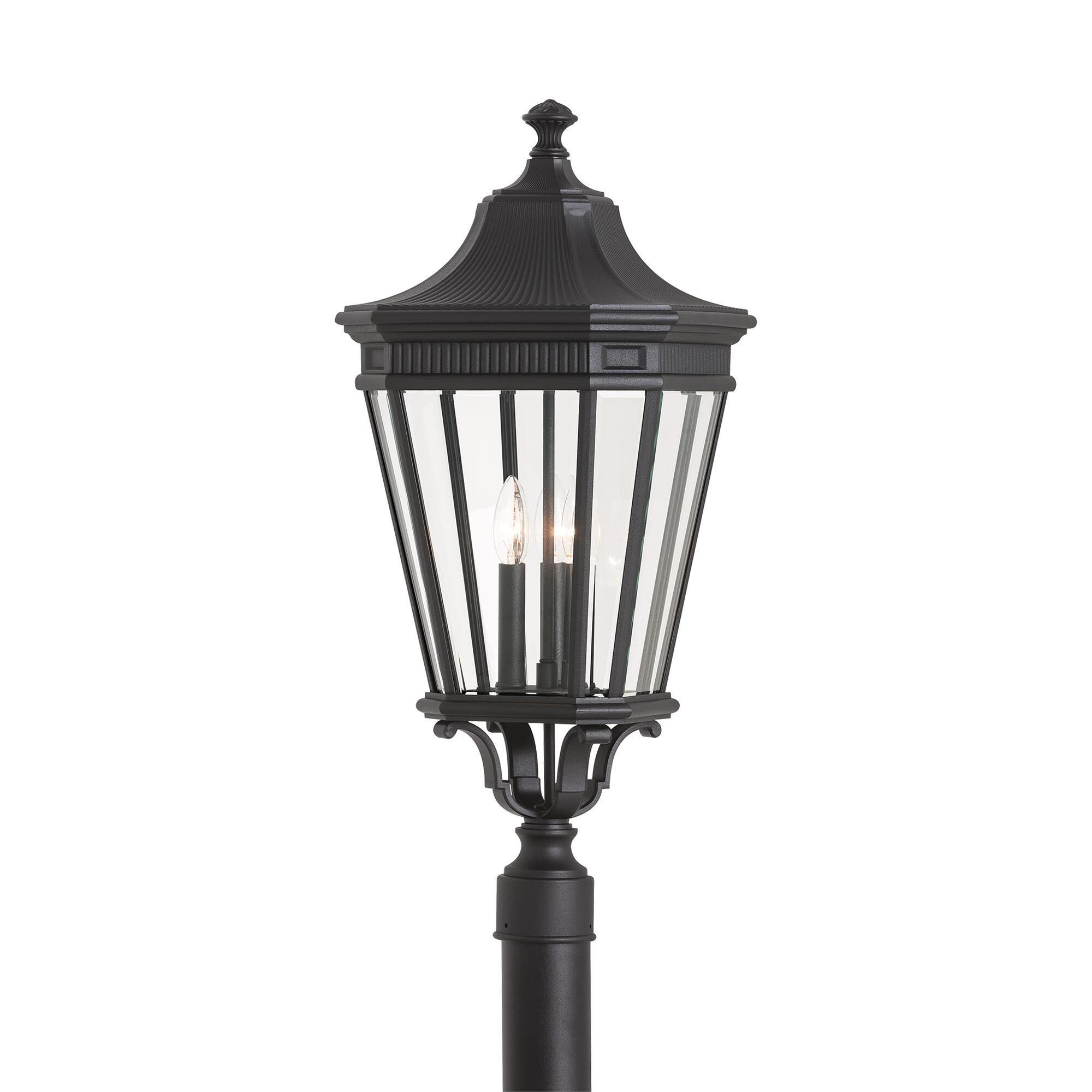 Shown in Black finish and Clear Beveled Panels glass