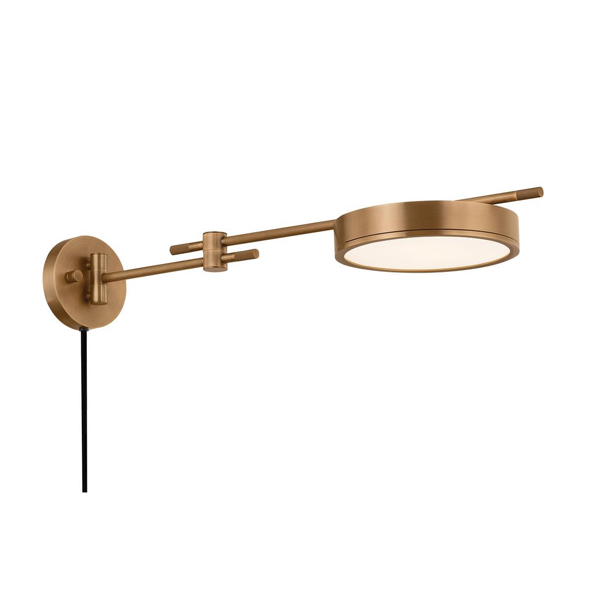 Shown in Patina Brass finish and White Linen Acrylic shade