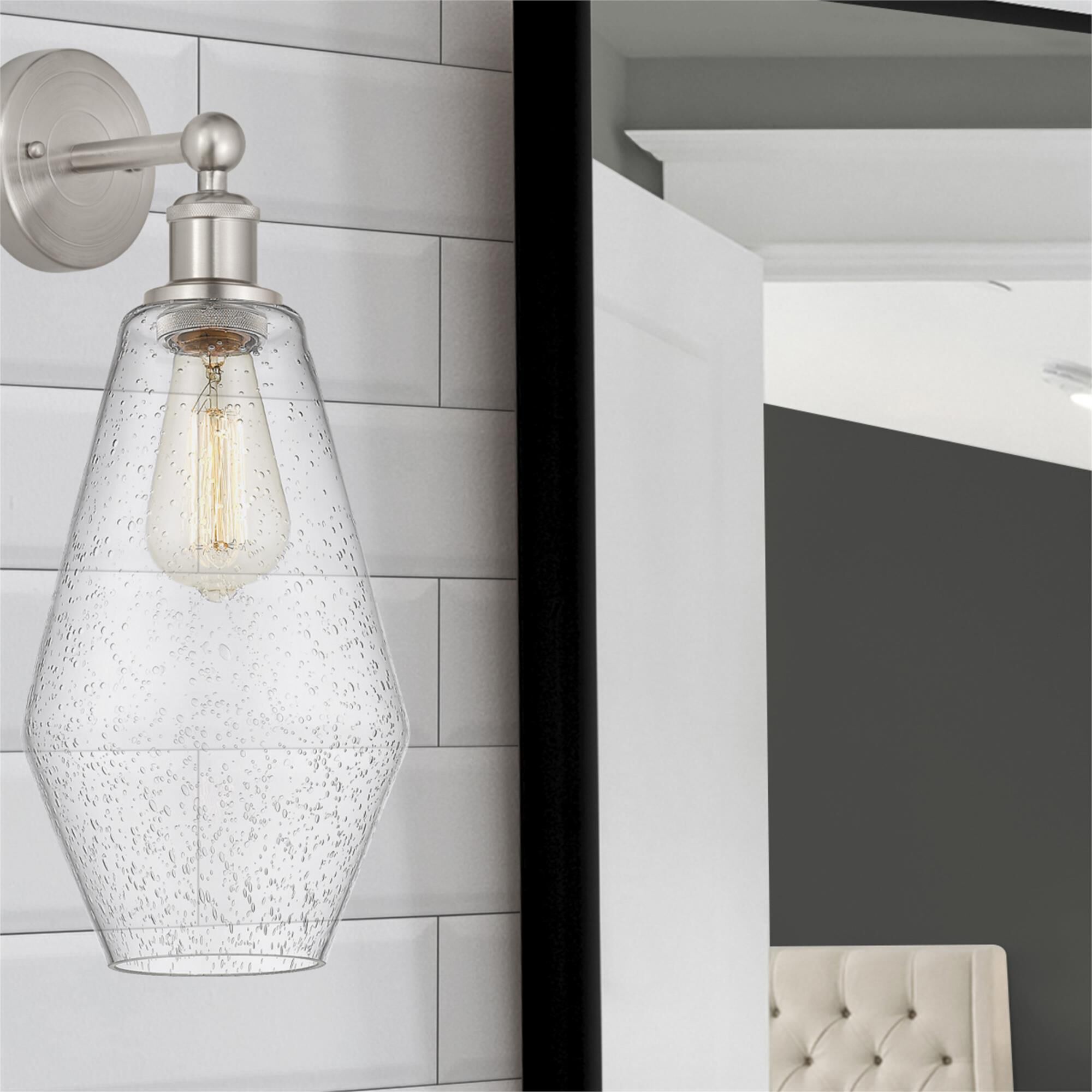 Shown in Brushed Satin Nickel  finish and Seedy glass
